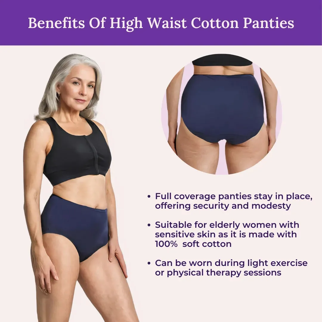 Cotton Panties For Elderly Women | High Waist | Brief Cut | Full Hip & Back Coverage | Offers Belly & Back Support | Flattens Belly & Covers Muffin Top | Friction & Rash Free | Pack Of 6