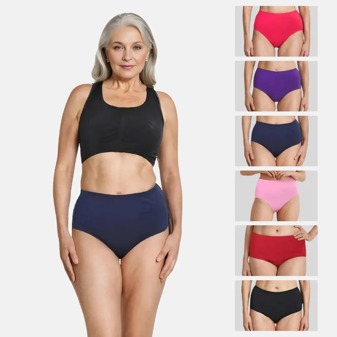 Cotton Panties For Elderly Women | High Waist | Brief Cut | Full Hip & Back Coverage | Offers Belly & Back Support | Flattens Belly & Covers Muffin Top | Friction & Rash Free | Pack Of 6