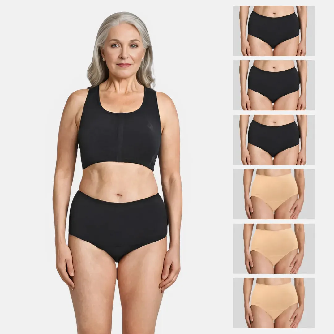 Cotton Panties For Elderly Women | High Waist | Brief Cut | Full Hip & Back Coverage | Offers Belly & Back Support | Flattens Belly & Covers Muffin Top | Friction & Rash Free | Pack Of 6