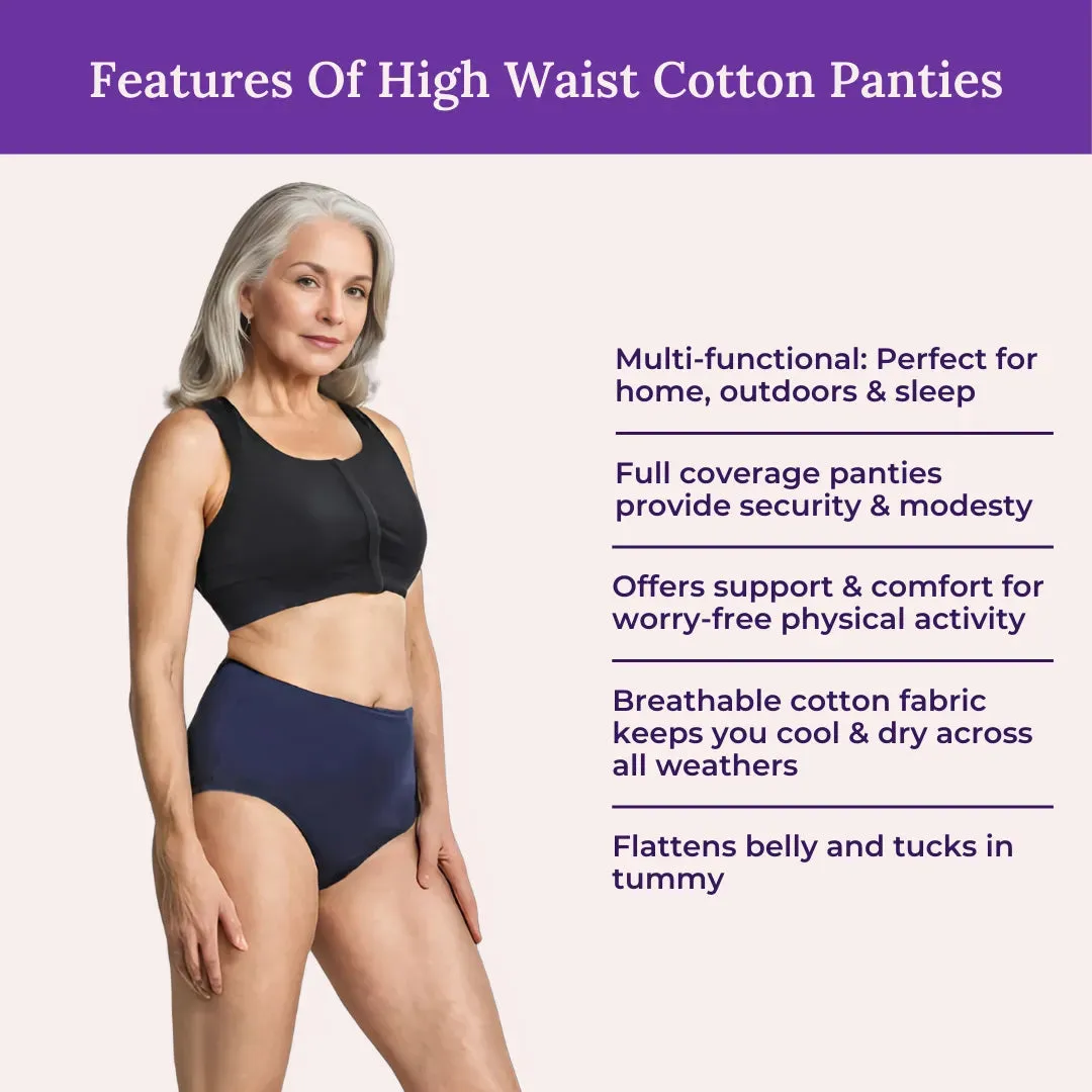 Cotton Panties For Elderly Women | High Waist | Brief Cut | Full Hip & Back Coverage | Offers Belly & Back Support | Flattens Belly & Covers Muffin Top | Friction & Rash Free | Pack Of 6