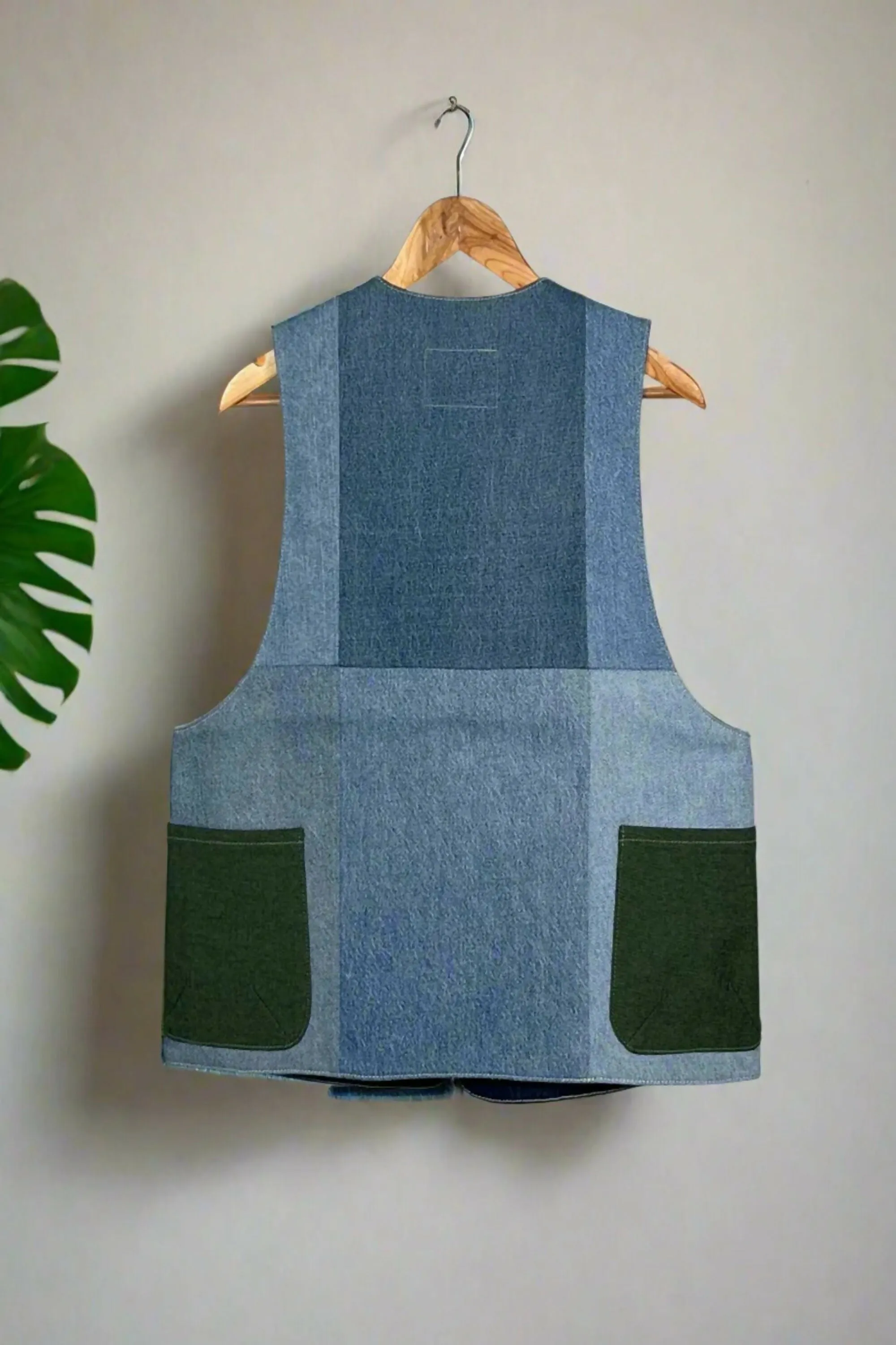 Cross-stitched Denim Gilet Jacket