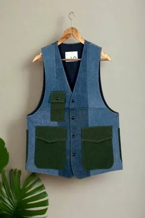 Cross-stitched Denim Gilet Jacket