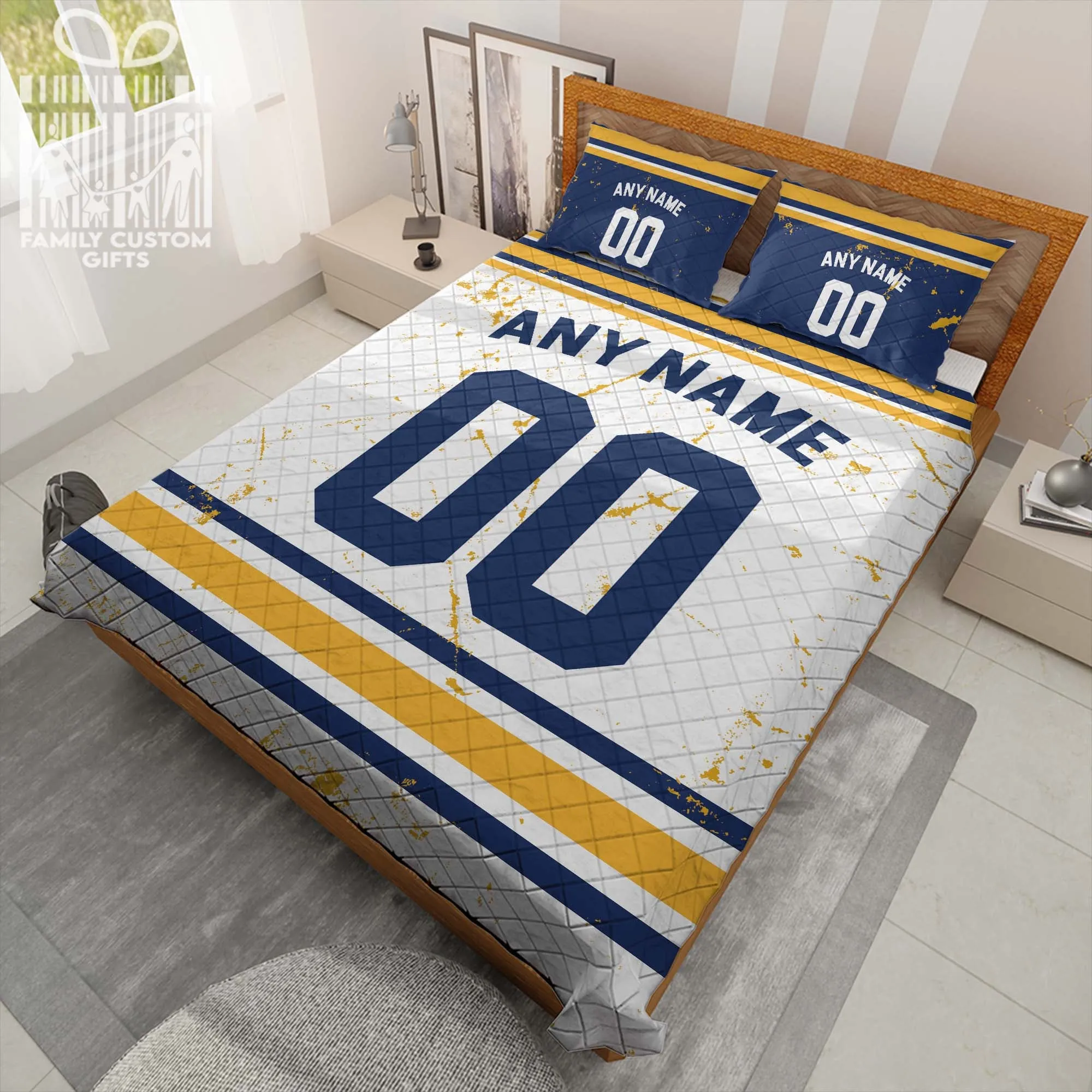 Custom Quilt Sets Buffalo Jersey Personalized Ice hockey Premium Quilt Bedding for Men Women