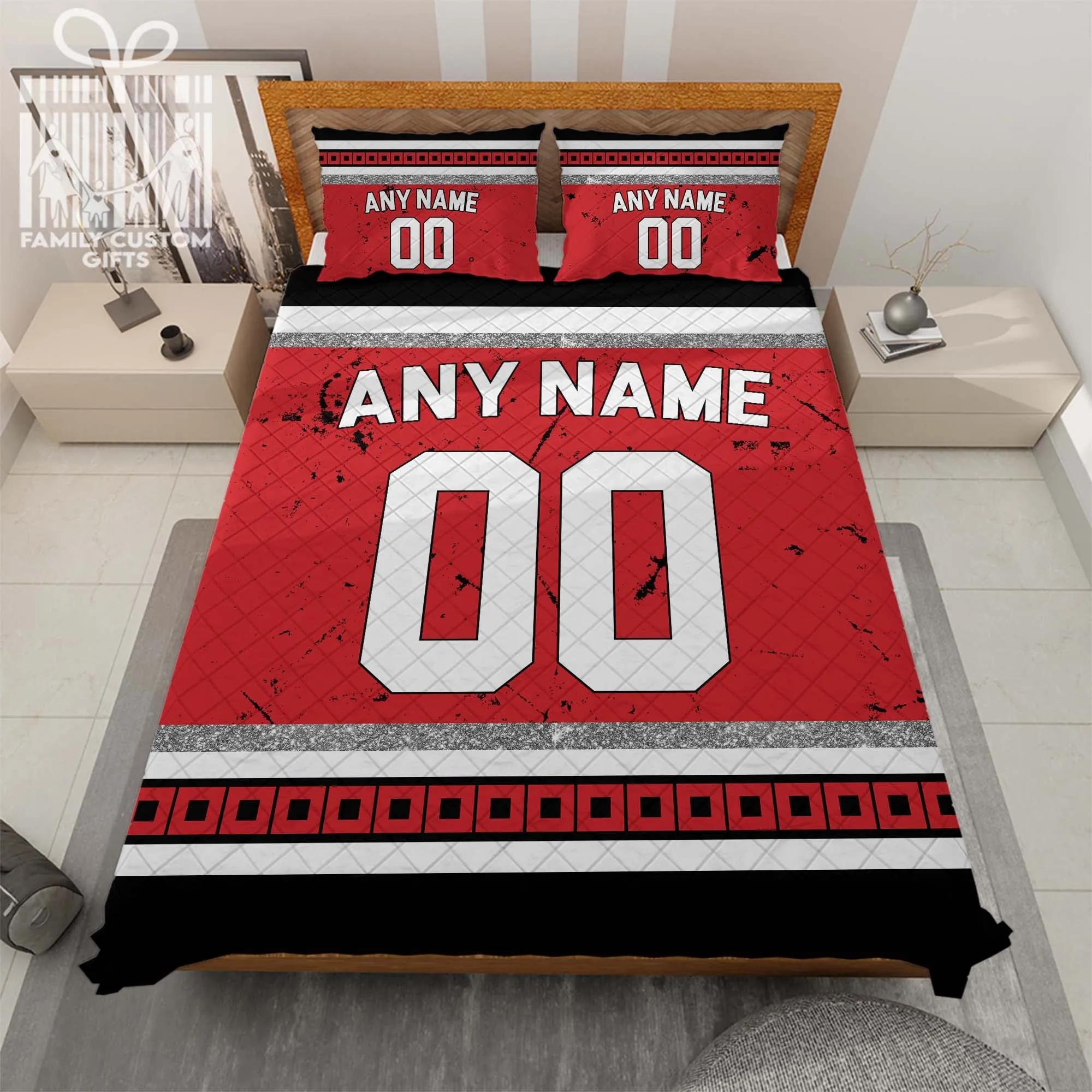 Custom Quilt Sets Carolina Jersey Personalized Ice hockey Premium Quilt Bedding for Men Women