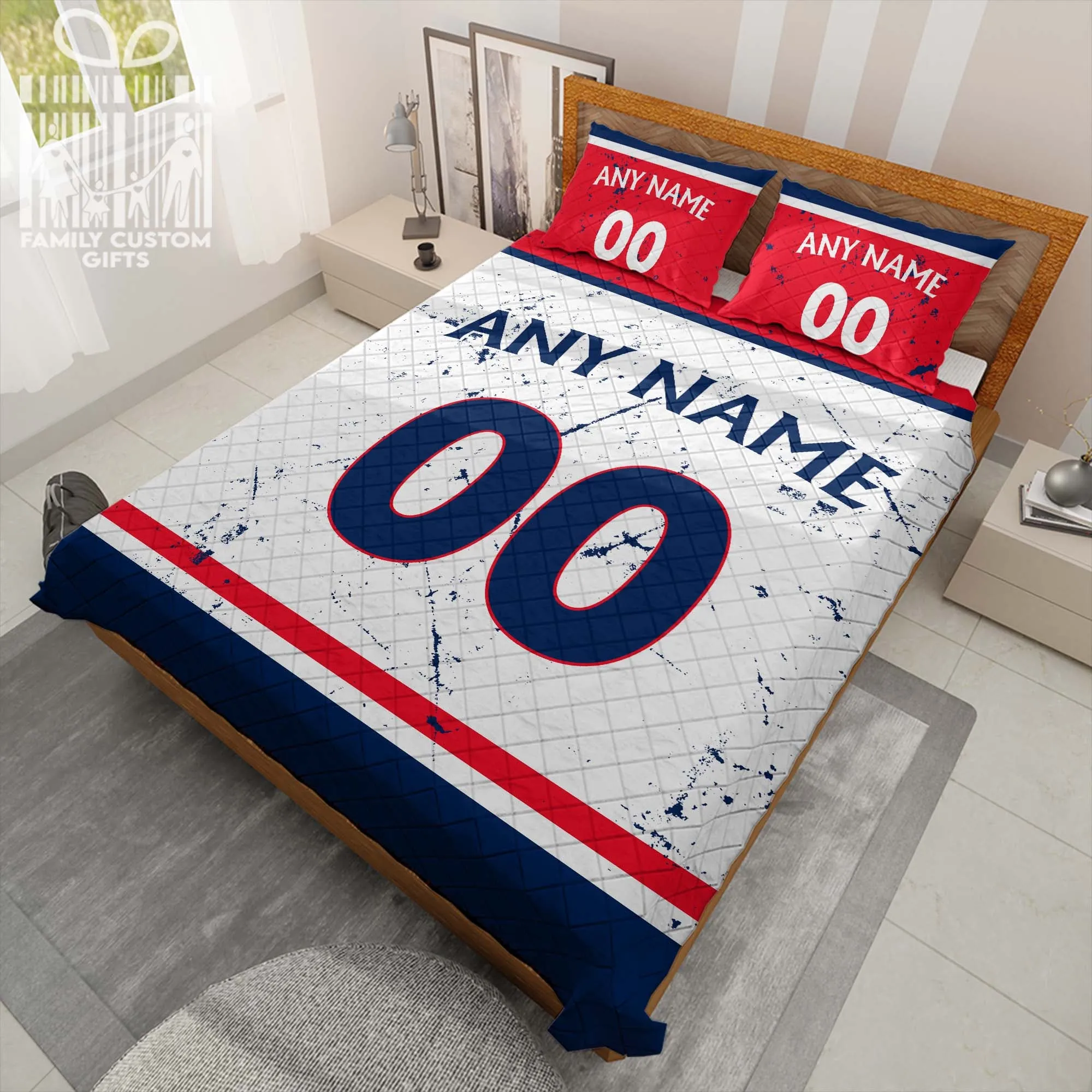 Custom Quilt Sets Columbus Jersey Personalized Ice hockey Premium Quilt Bedding for Men Women