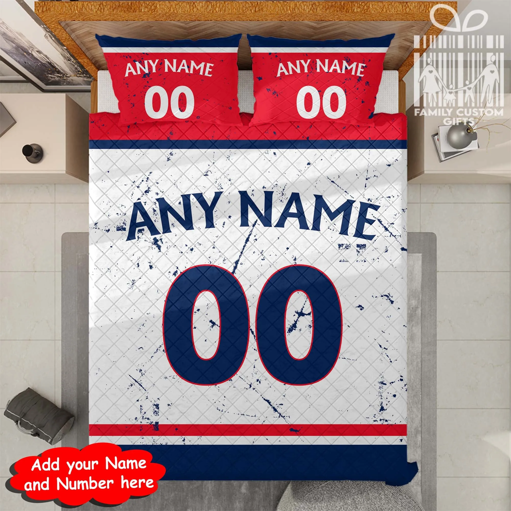 Custom Quilt Sets Columbus Jersey Personalized Ice hockey Premium Quilt Bedding for Men Women