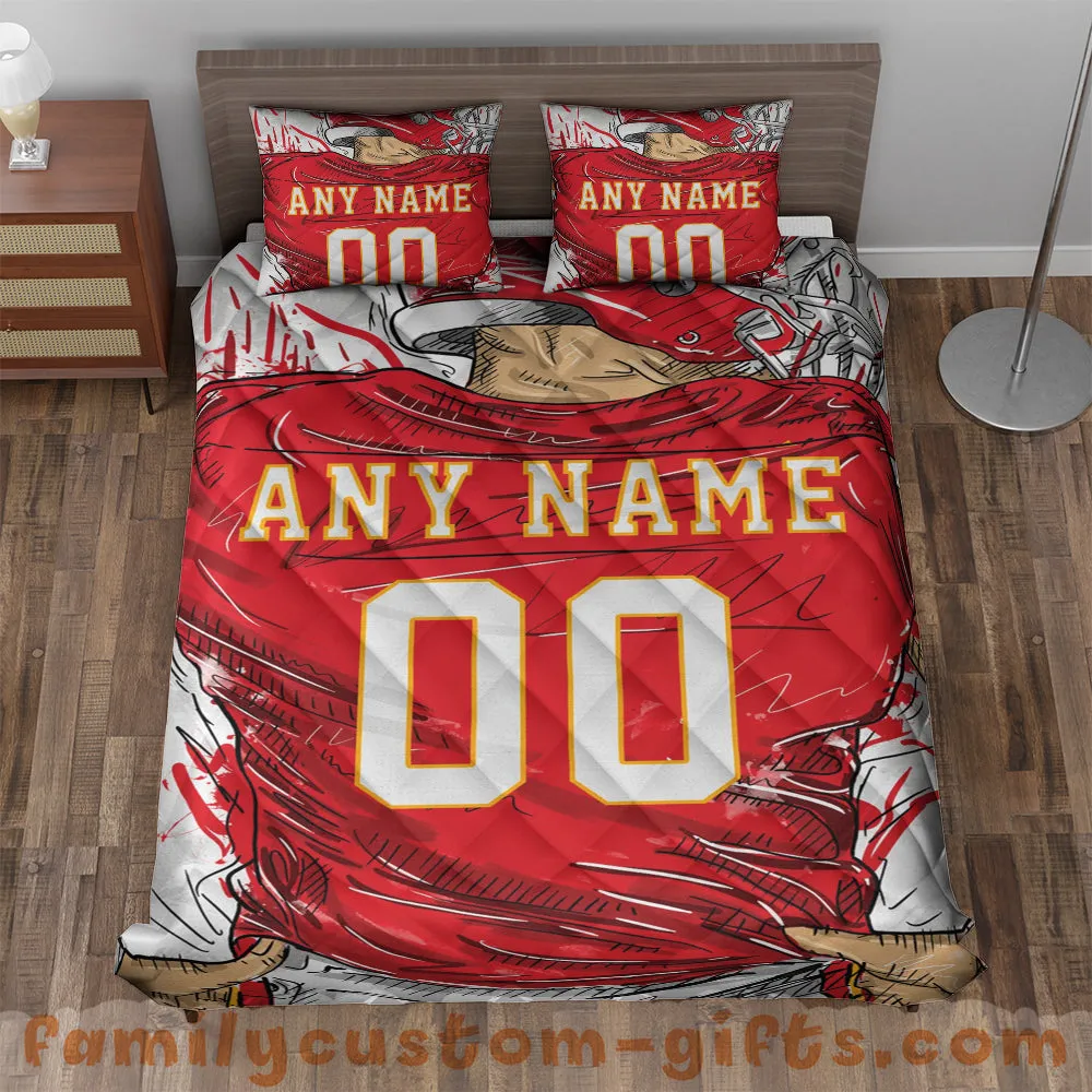 Custom Quilt Sets Kansas City Jersey Personalized Football Premium Quilt Bedding for Men Women