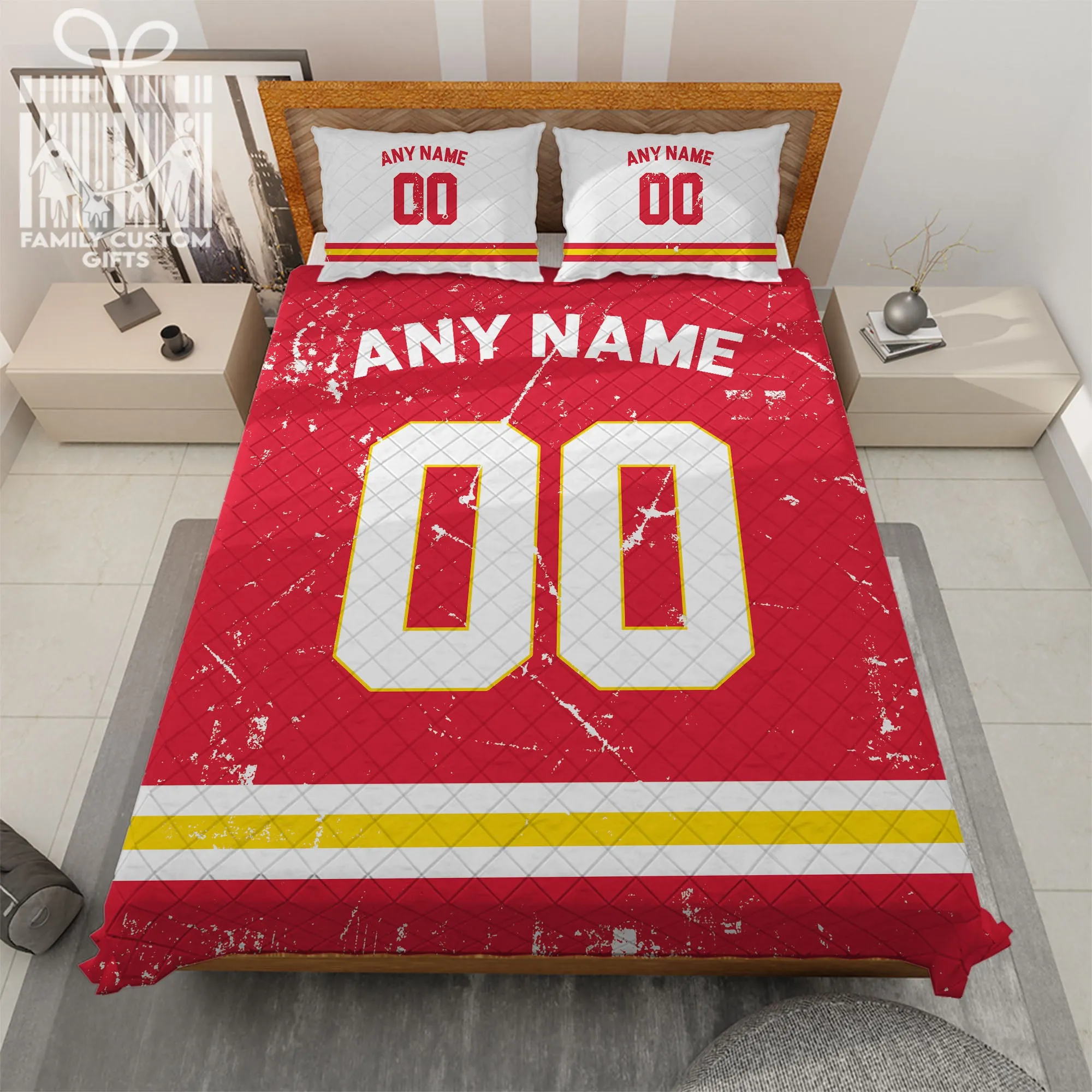 Custom Quilt Sets Kansas City Jersey Personalized Football Premium Quilt Bedding for Men Women