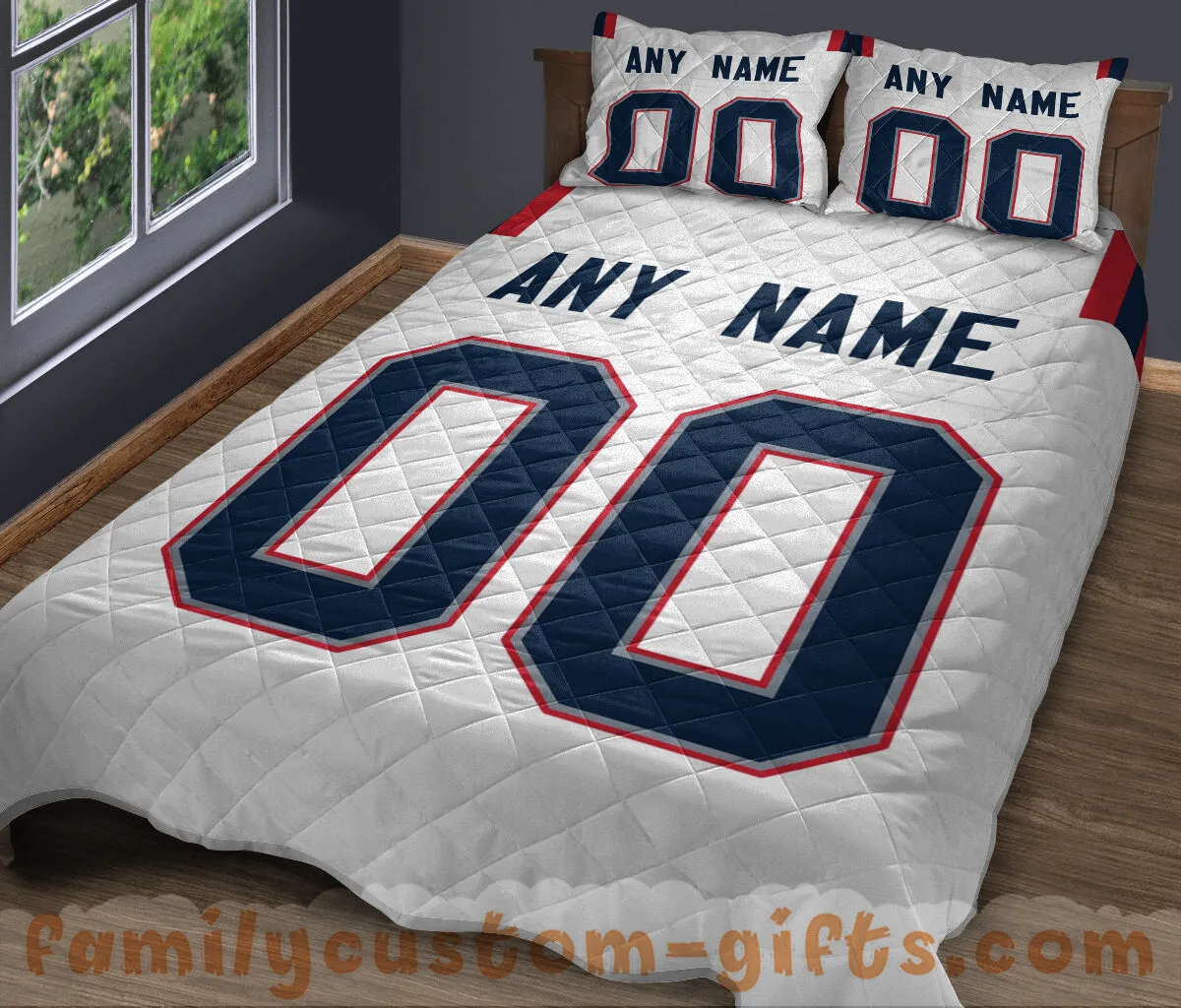Custom Quilt Sets New England Jersey Personalized Football Premium Quilt Bedding for Men Women