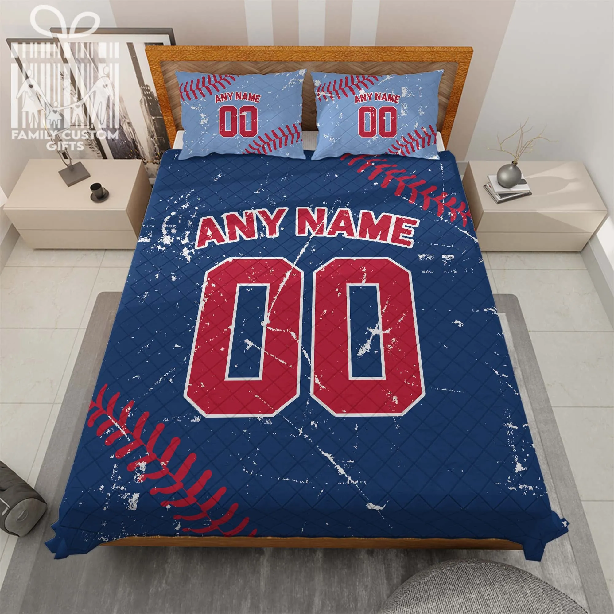 Custom Quilt Sets Philadelphia Jersey Personalized Baseball Premium Quilt Bedding for Men Women