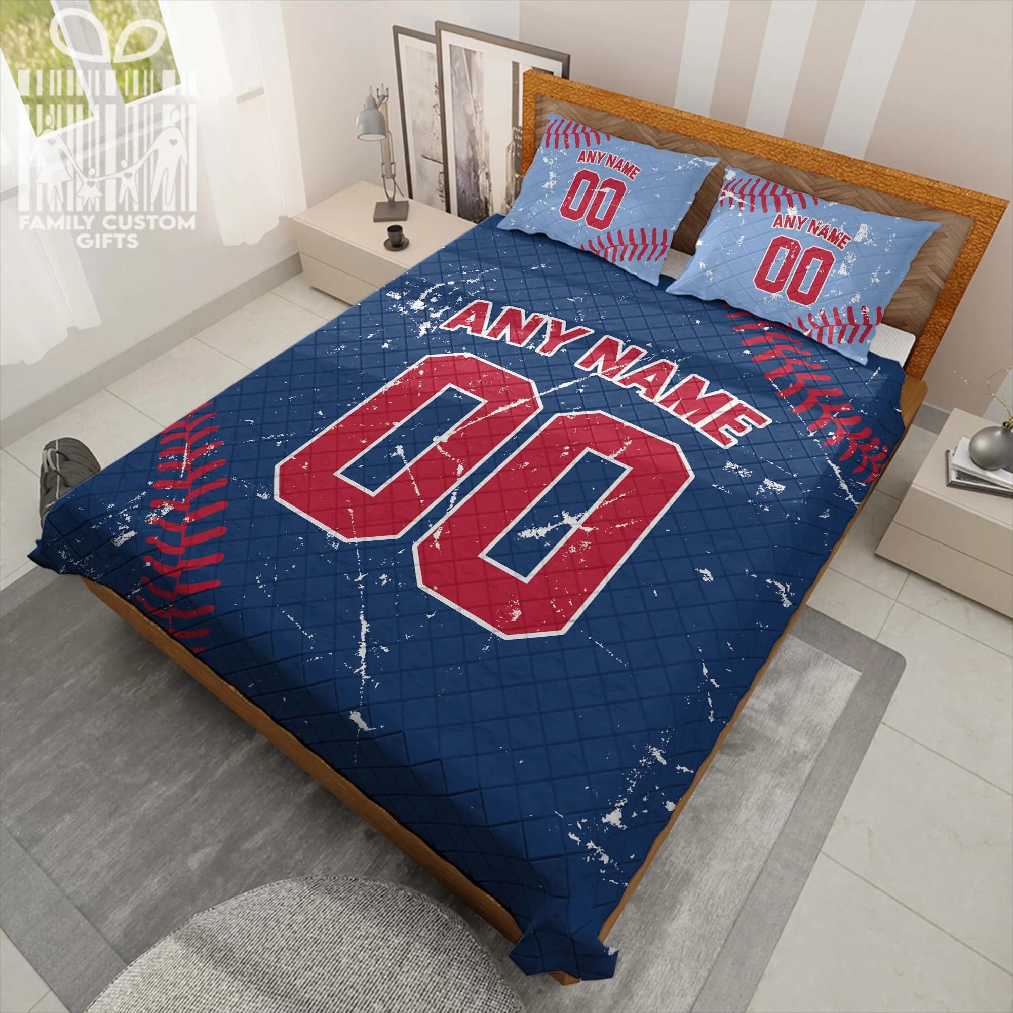 Custom Quilt Sets Philadelphia Jersey Personalized Baseball Premium Quilt Bedding for Men Women
