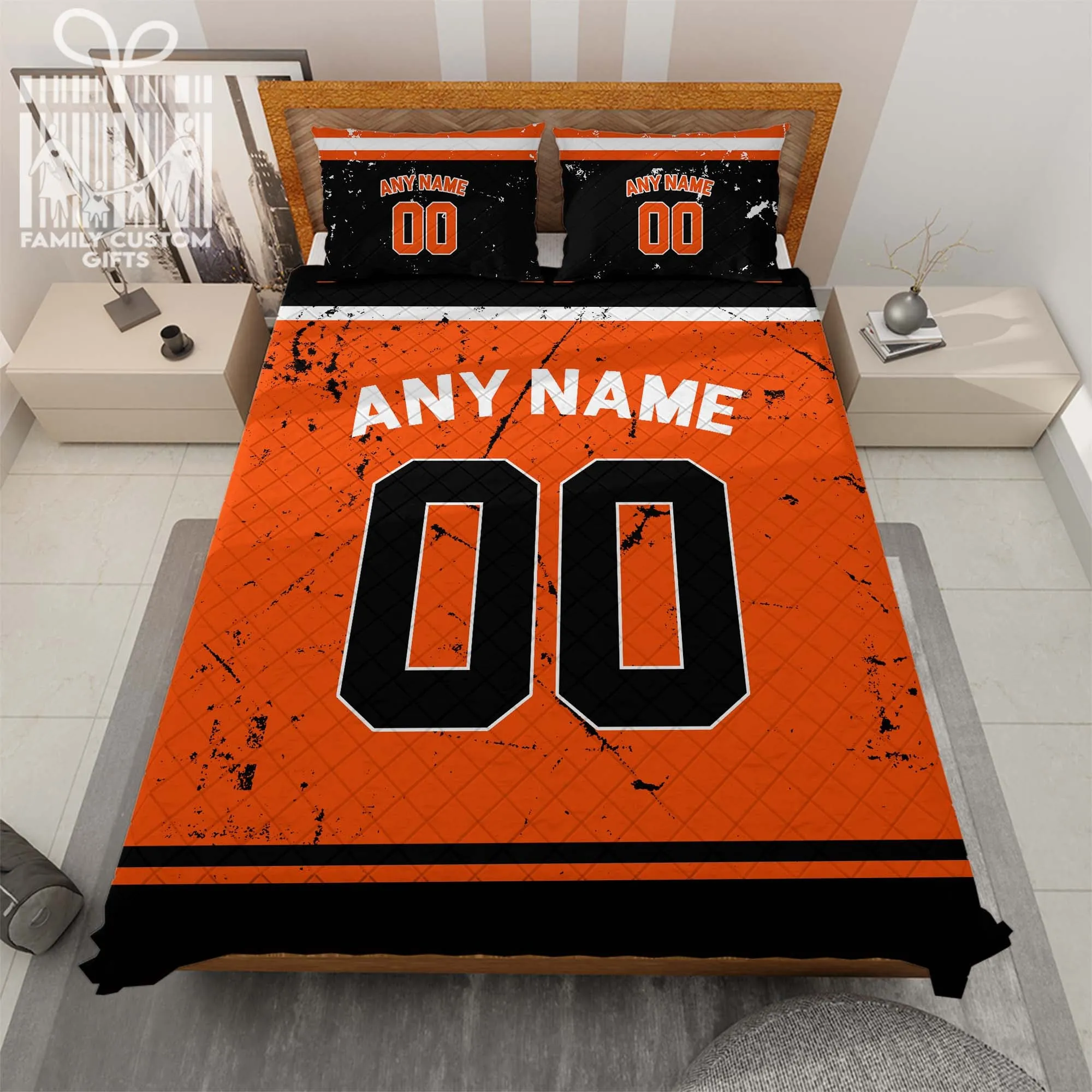 Custom Quilt Sets Philadelphia Jersey Personalized Ice hockey Premium Quilt Bedding for Men Women