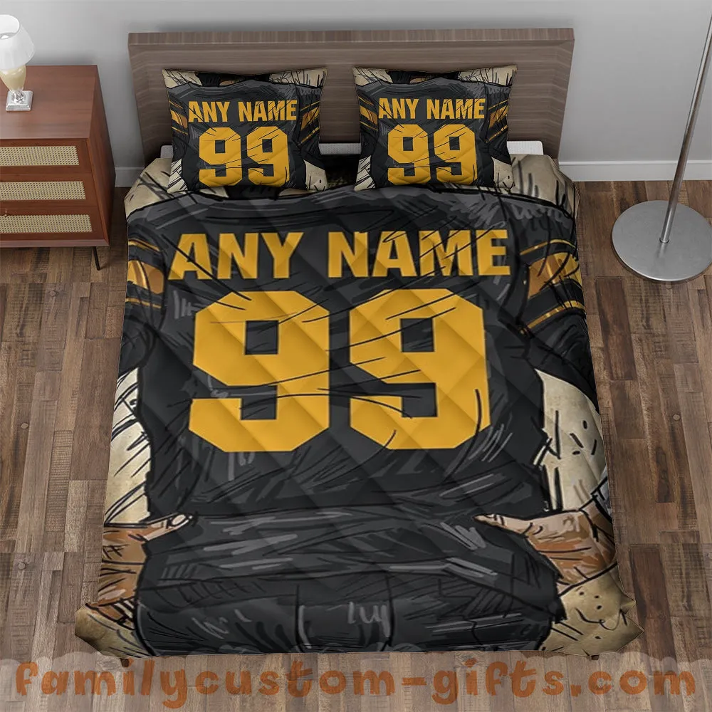 Custom Quilt Sets Pittsburgh Jersey Personalized Football Premium Quilt Bedding for Men Women