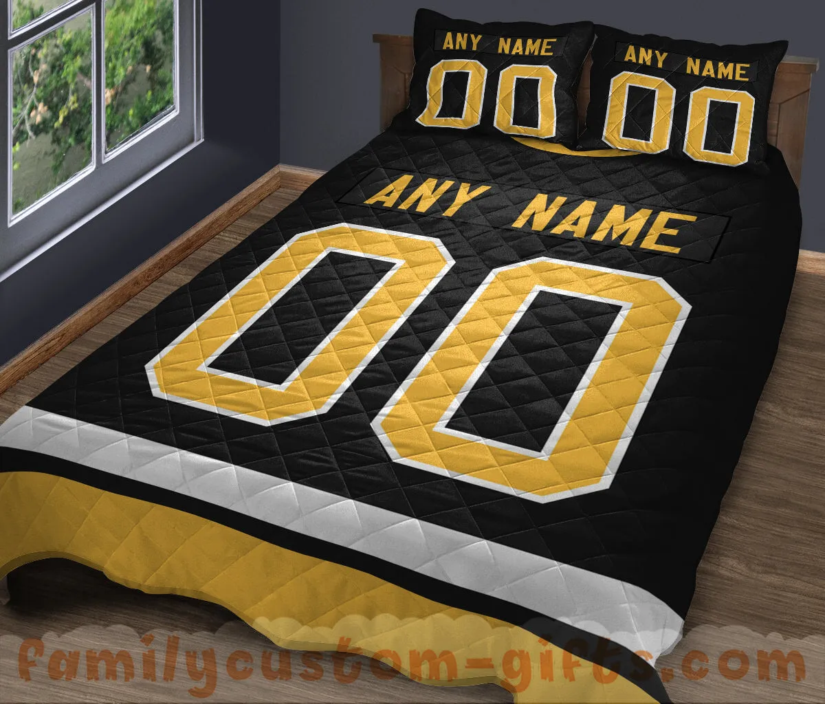 Custom Quilt Sets Pittsburgh Jersey Personalized Ice hockey Premium Quilt Bedding for Men Women