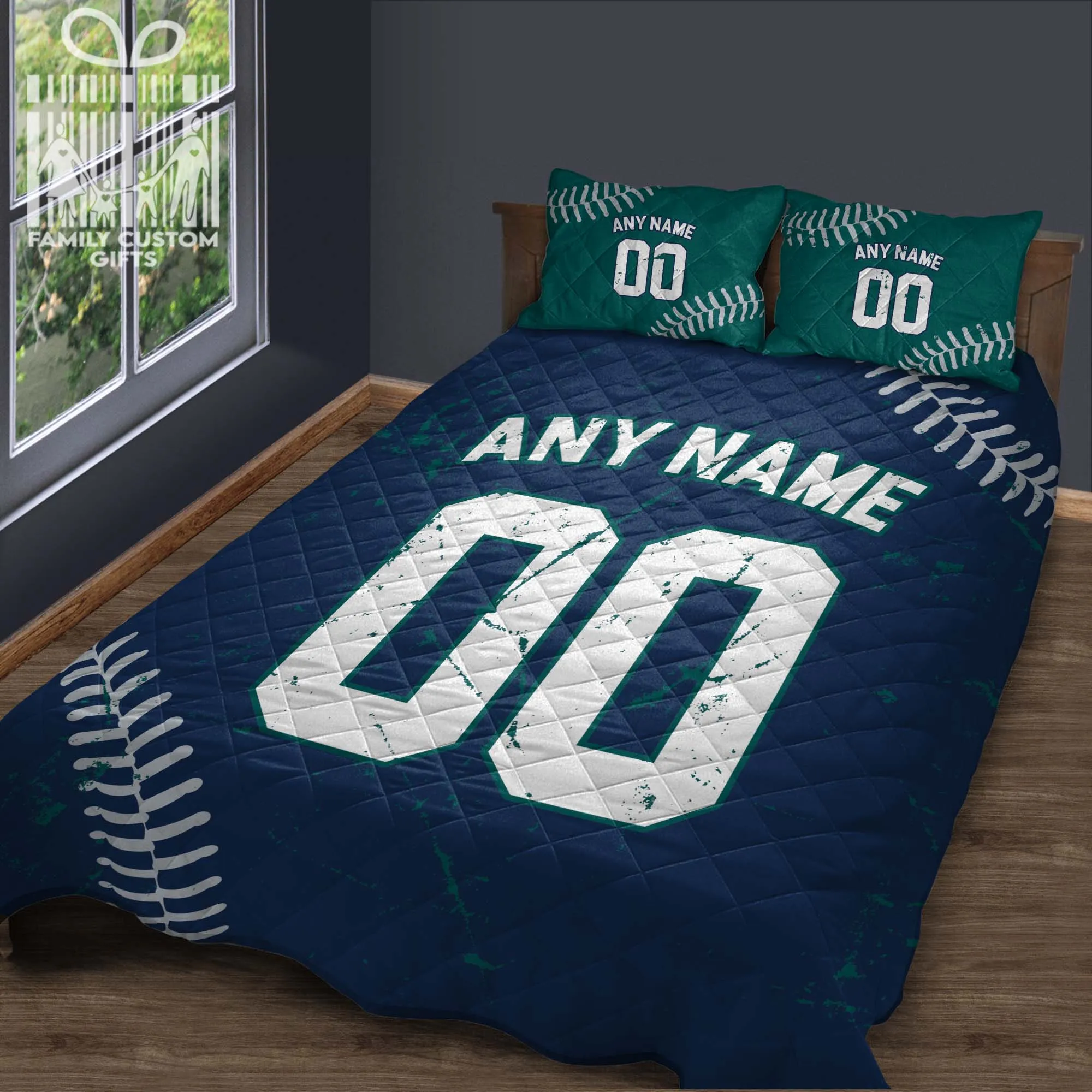 Custom Quilt Sets Seattle Jersey Personalized Baseball Premium Quilt Bedding for Men Women