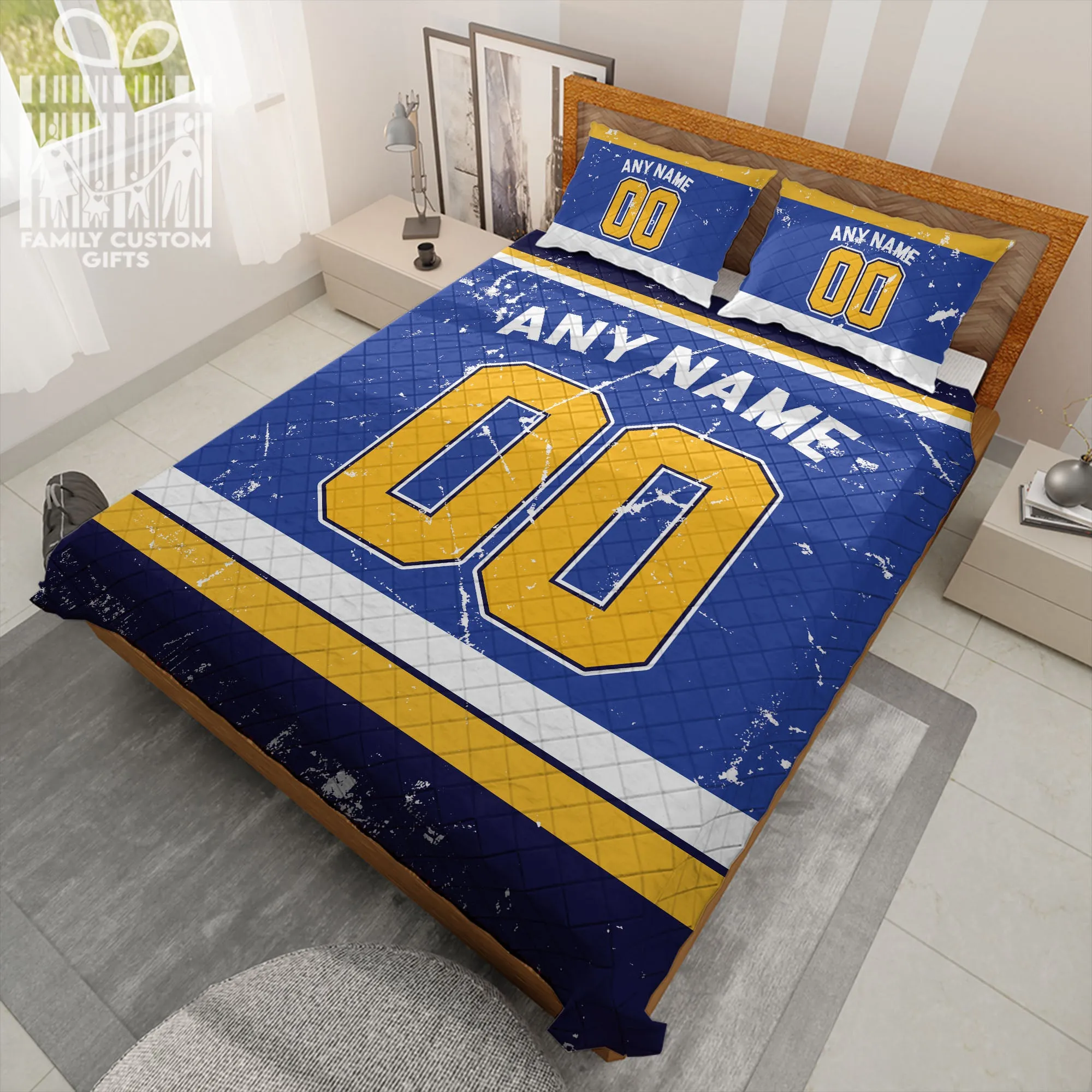 Custom Quilt Sets  St. Louis Jersey Personalized Ice hockey Premium Quilt Bedding for Men Women