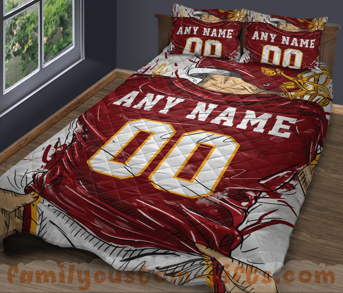 Custom Quilt Sets Washington Jersey Personalized Football Premium Quilt Bedding for Men Women
