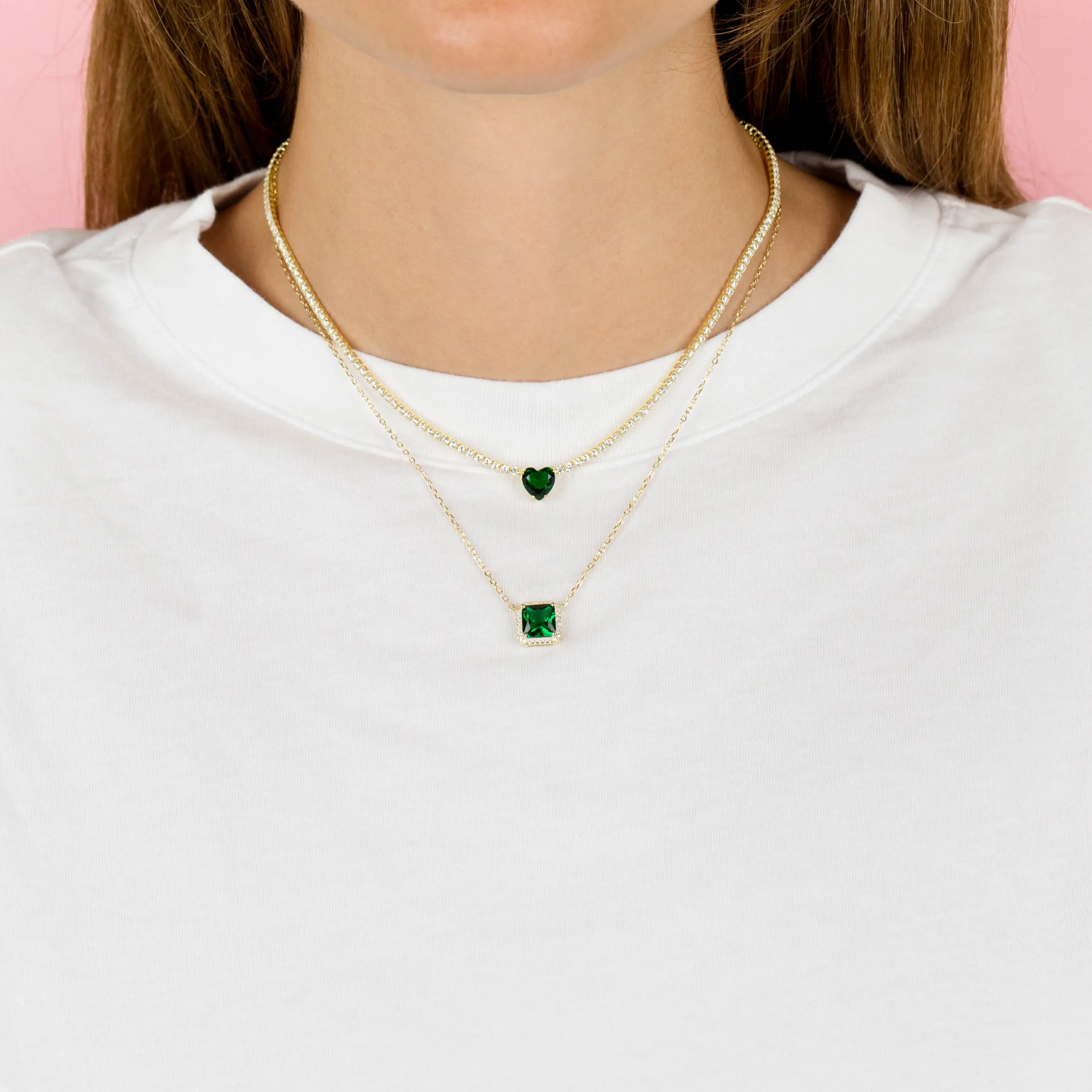 CZ Colored Illusion Square Necklace