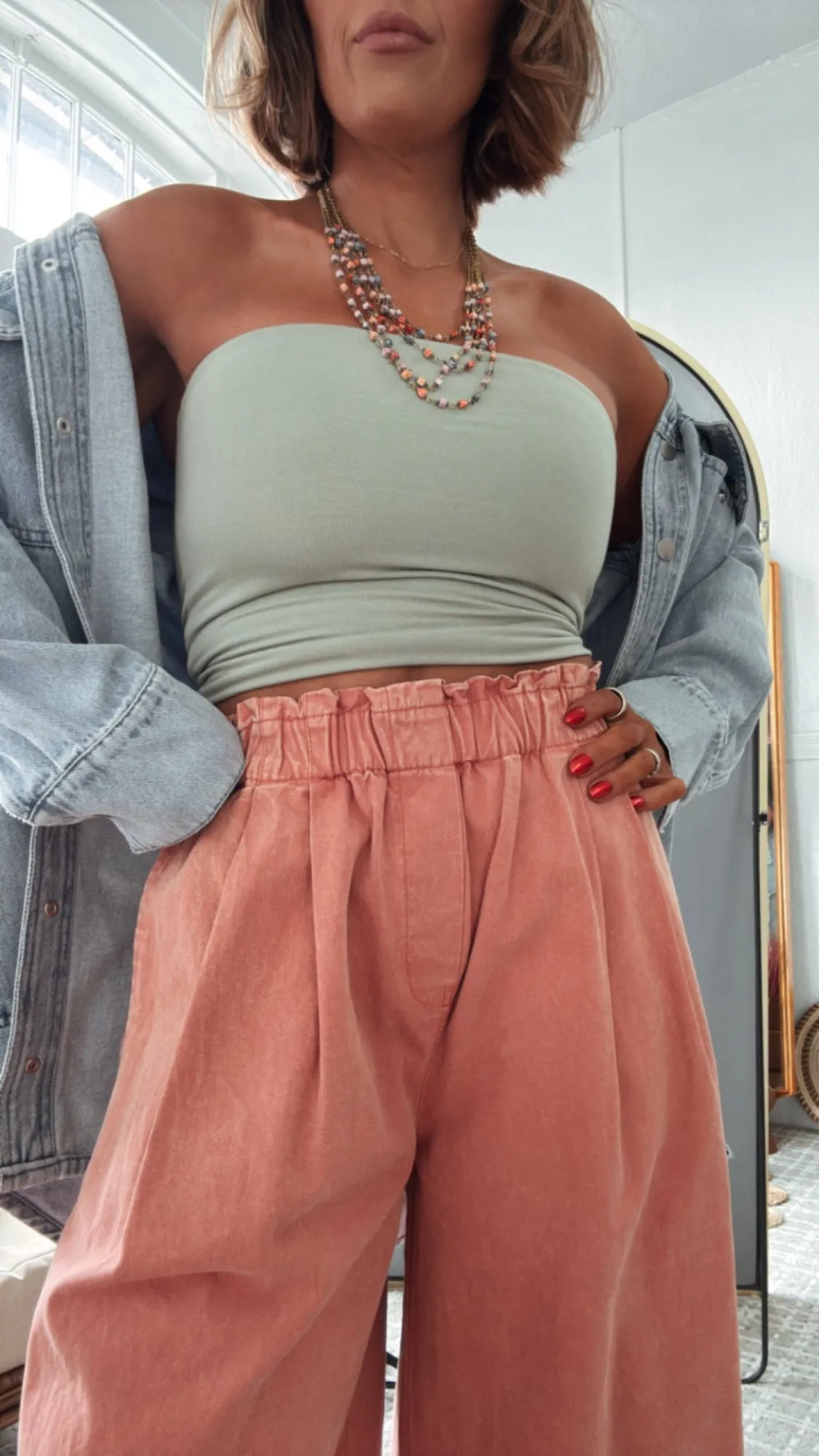 Daily Style Cropped Pants, Washed Coal Pink