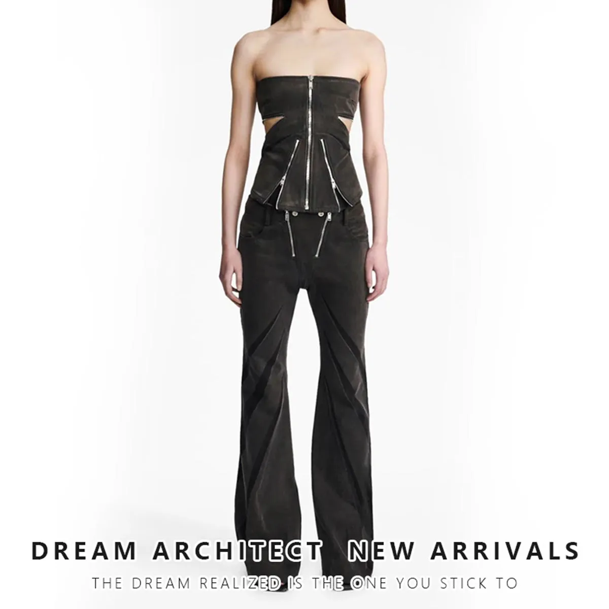 Designed Denim Strapless Tops and Jeans