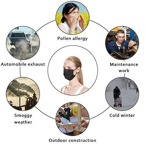 Disposable Antiviral Face Mask 3 Layers Black