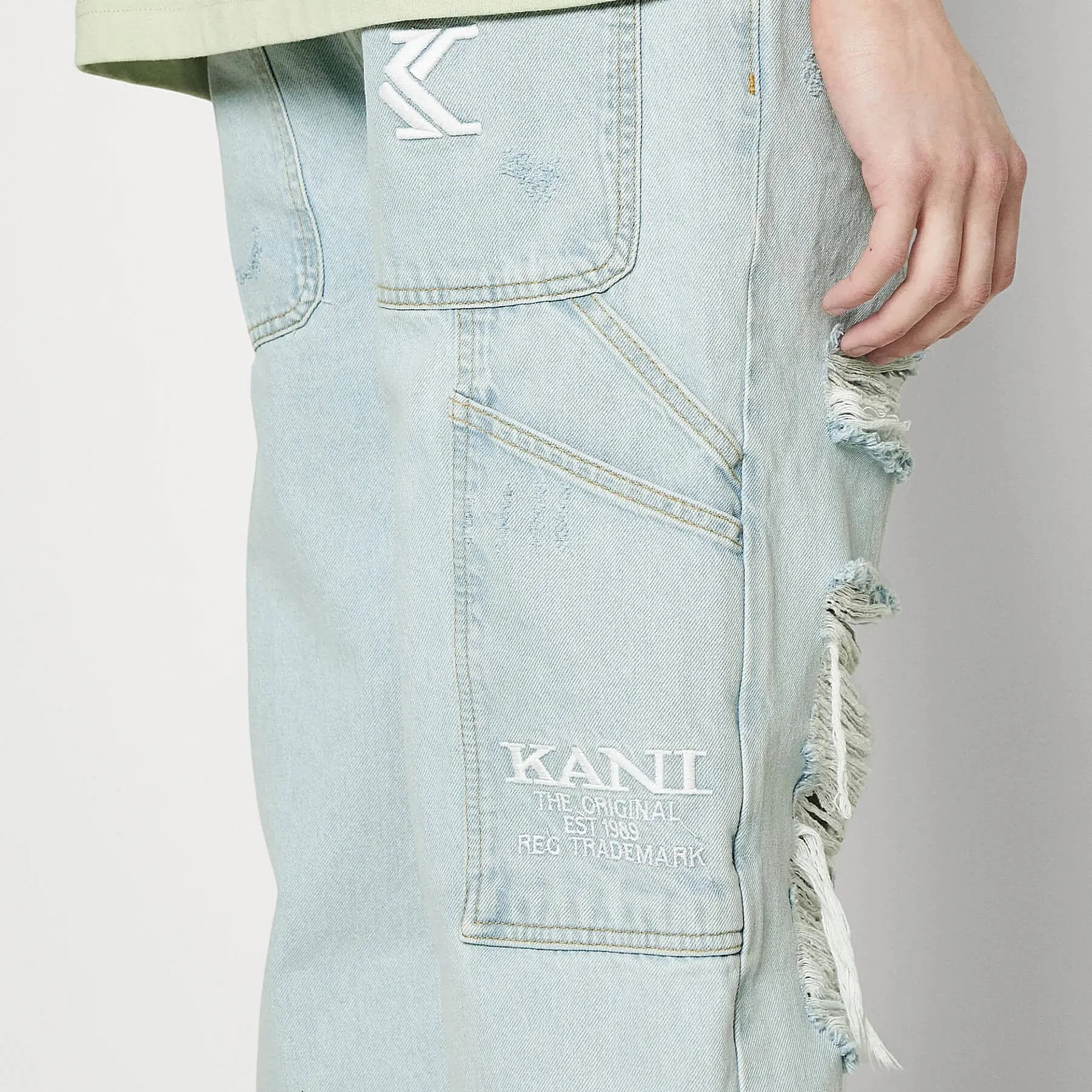 Džínsy Karl Kani KK Retro Baggy Workwear Heavy Distressed Denim bleached blue modré