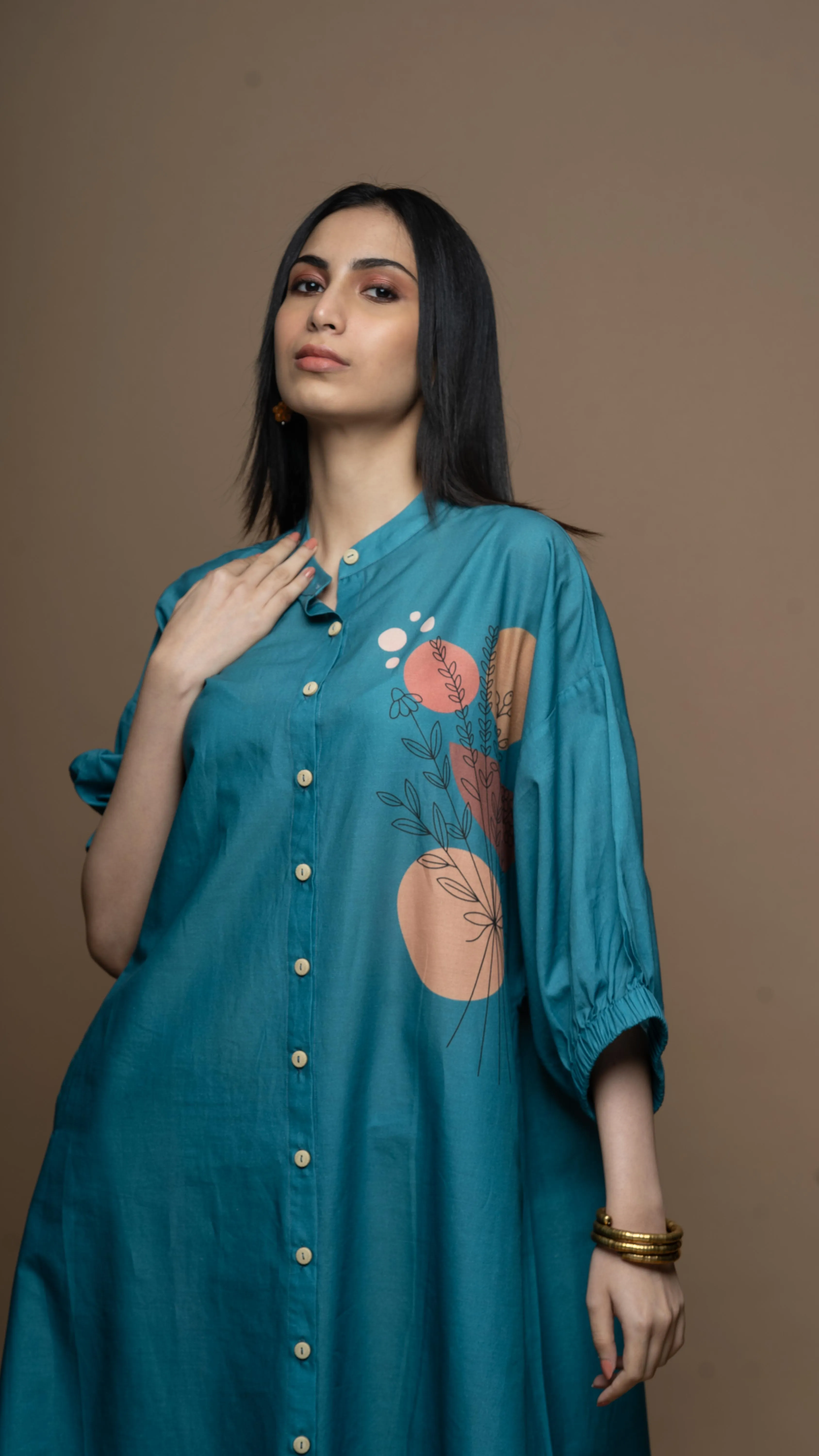 Dusky Blue Floral Whispers Shirt Dress