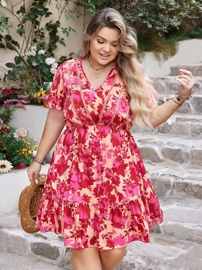 Elsie Plus Size Printed V-Neck Flutter Sleeve Dress