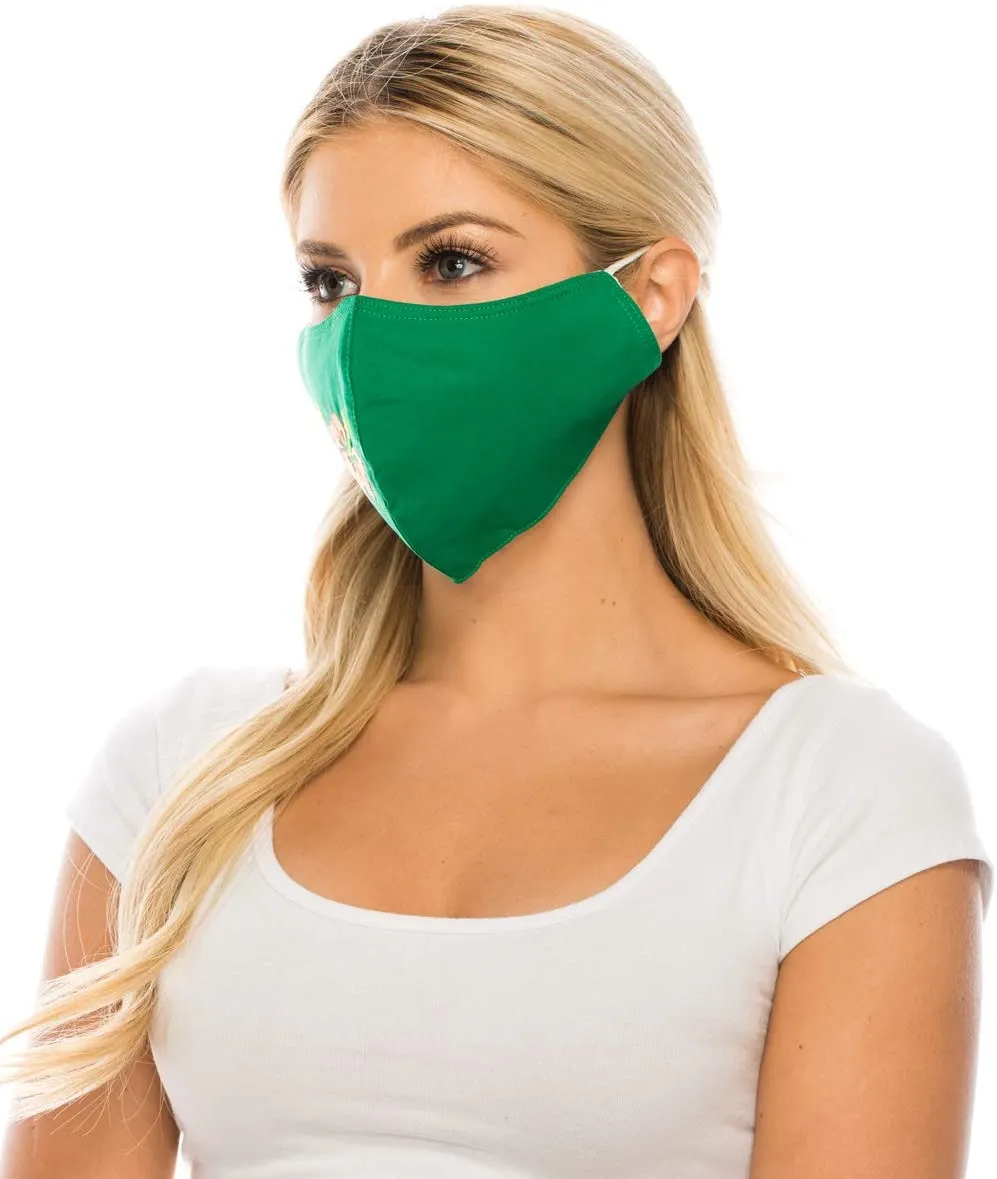 Embroidered Face Mask, GREEN  Cotton Blend, 2 layers W/Pocket for a filter, Washable, Reusable Mask, LARGER SIZING