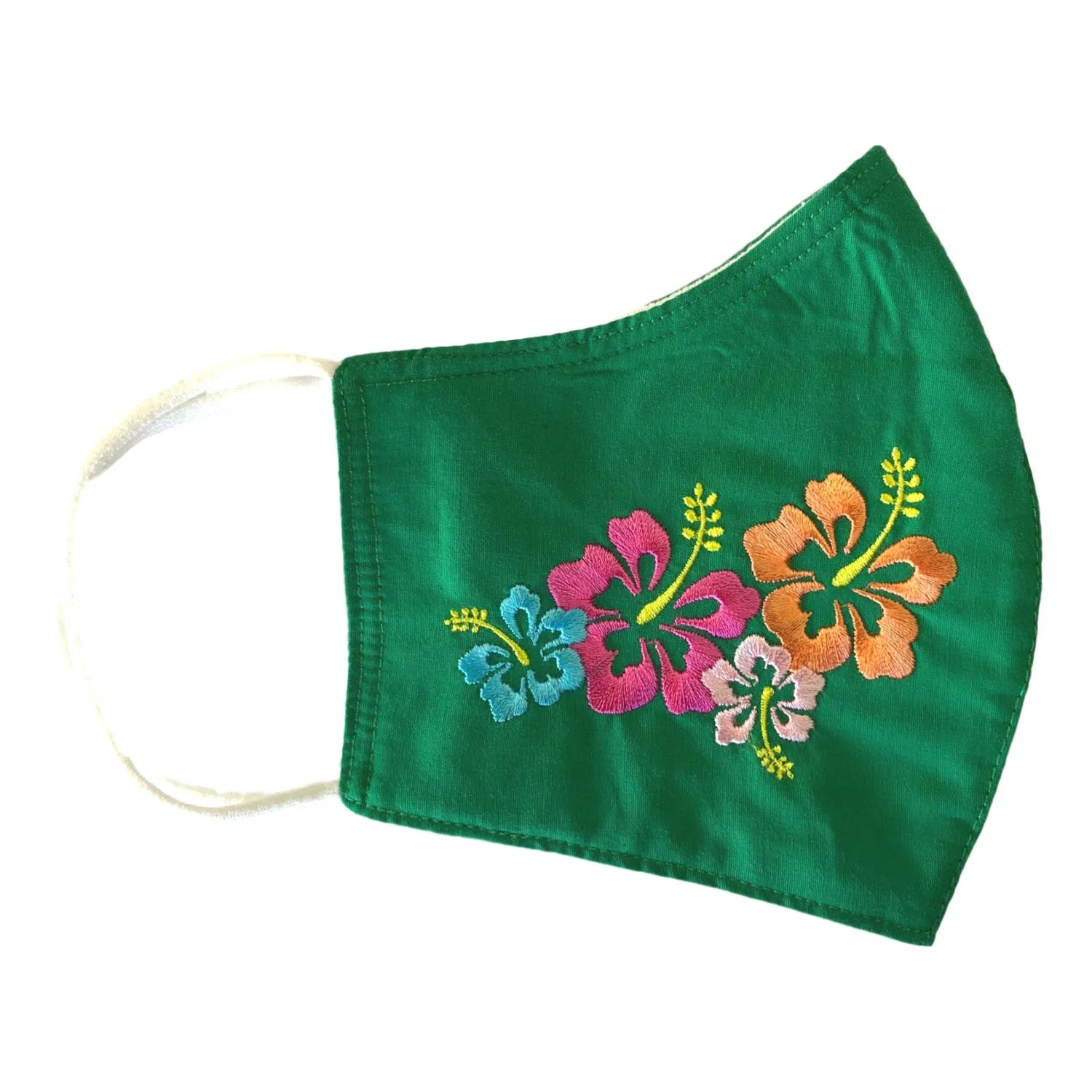 Embroidered Face Mask, GREEN  Cotton Blend, 2 layers W/Pocket for a filter, Washable, Reusable Mask, LARGER SIZING