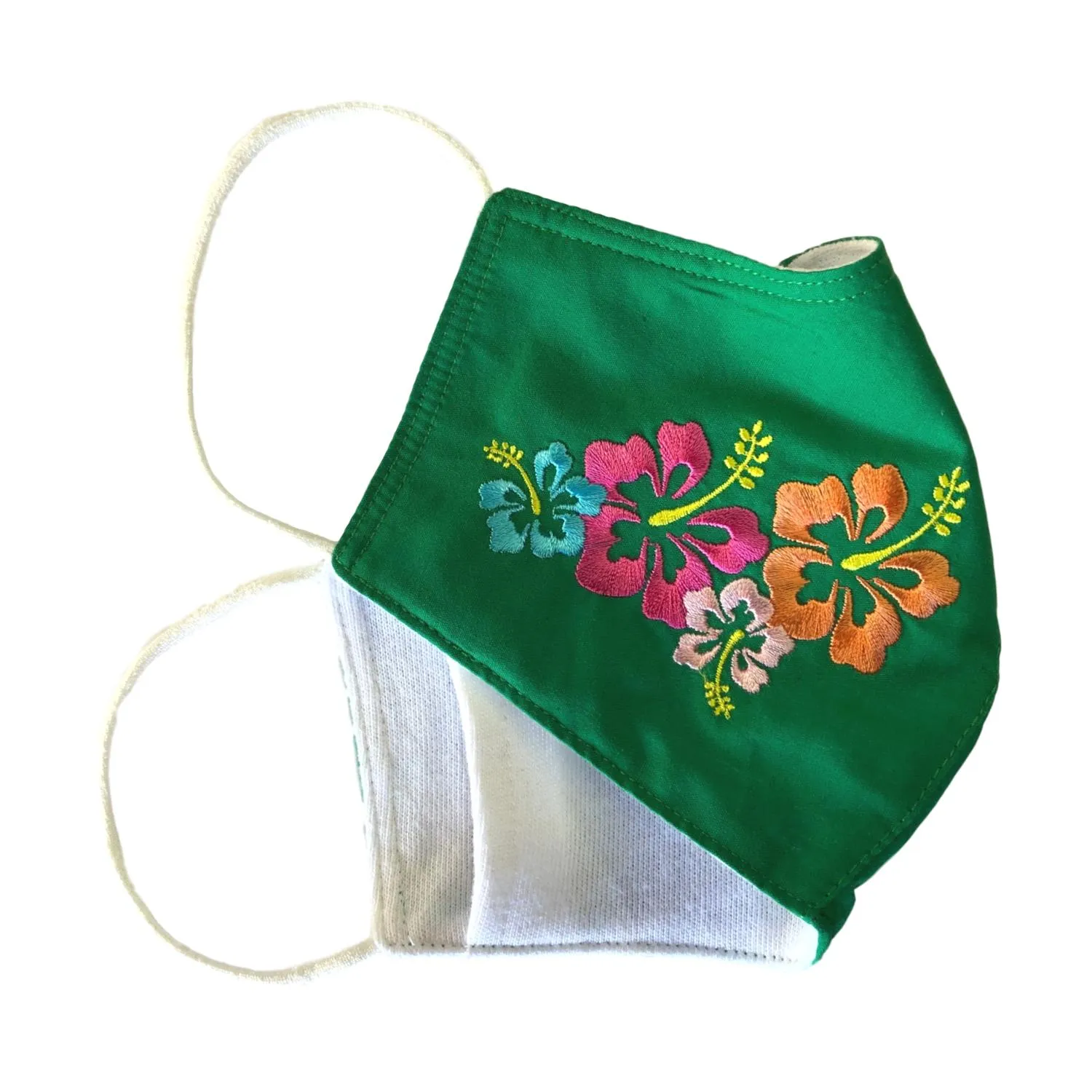 Embroidered Face Mask, GREEN  Cotton Blend, 2 layers W/Pocket for a filter, Washable, Reusable Mask, LARGER SIZING