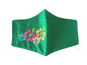 Embroidered Face Mask, GREEN  Cotton Blend, 2 layers W/Pocket for a filter, Washable, Reusable Mask, LARGER SIZING