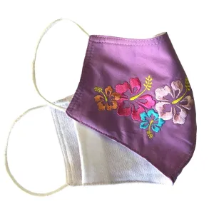 Embroidered Face Mask, LILAC  Cotton Blend, 2 layers W/Pocket for a filter, Washable, Reusable Mask, LARGER SIZING