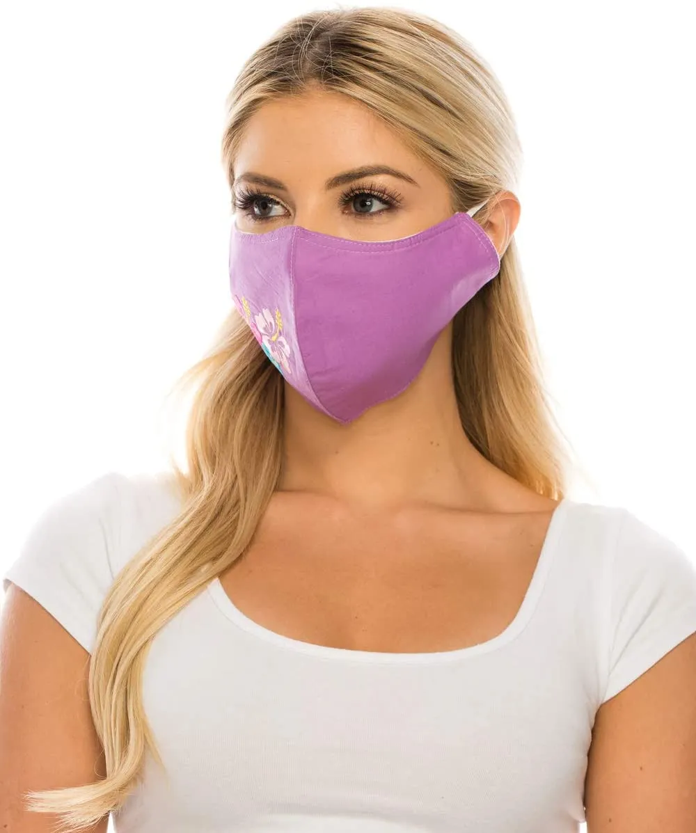 Embroidered Face Mask, LILAC  Cotton Blend, 2 layers W/Pocket for a filter, Washable, Reusable Mask, LARGER SIZING