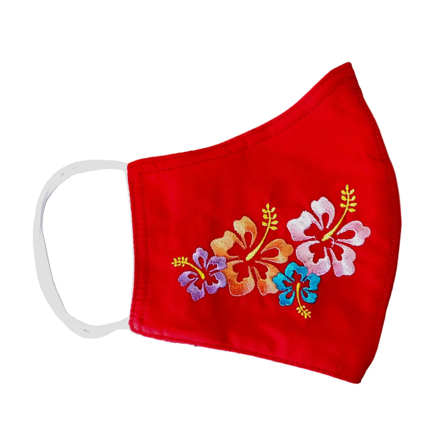 Embroidered Face Mask, RED  Cotton Blend, 2 layers W/Pocket for a filter, Washable, Reusable Mask, LARGER SIZING