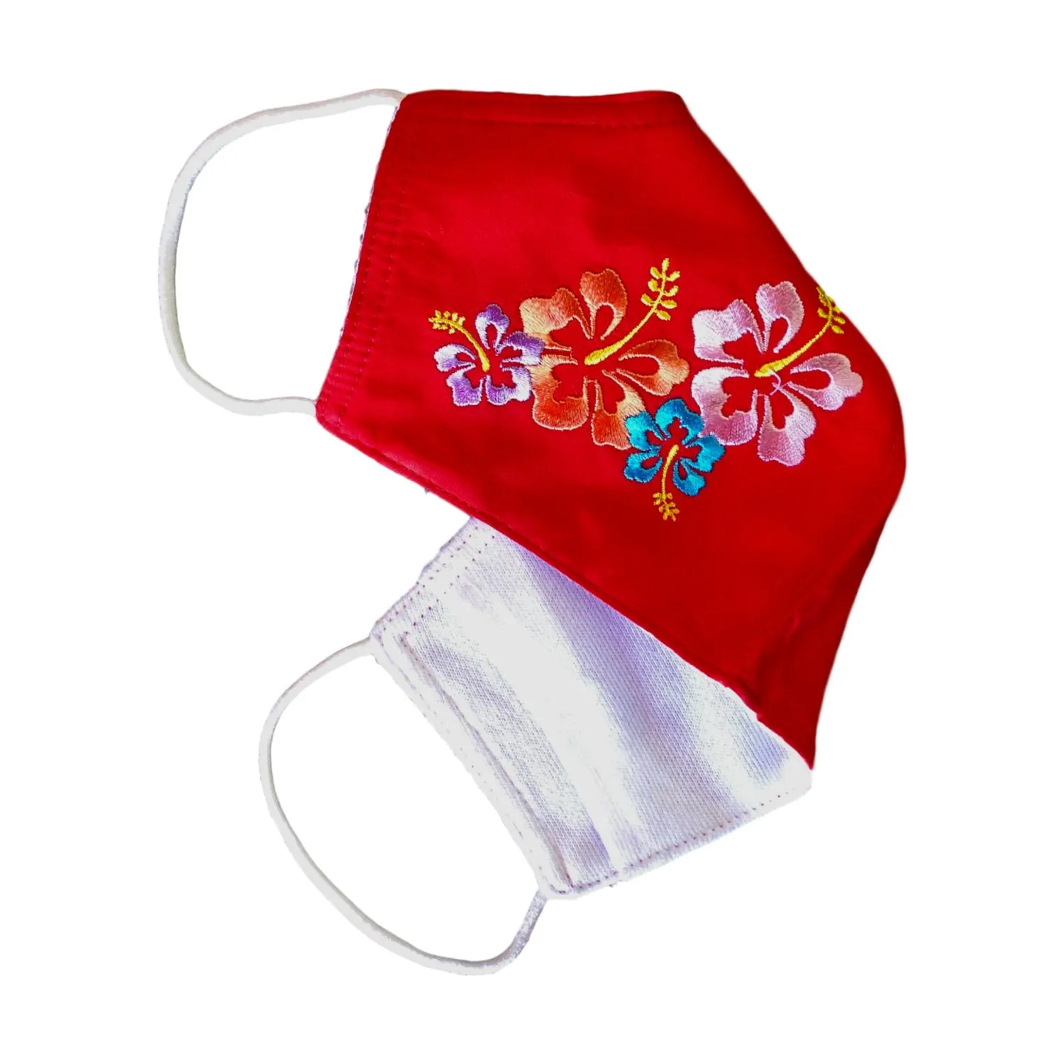 Embroidered Face Mask, RED  Cotton Blend, 2 layers W/Pocket for a filter, Washable, Reusable Mask, LARGER SIZING