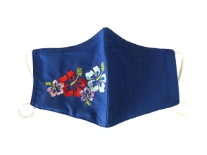 Embroidered Face Mask, Royal Blue  Cotton Blend, 2 layers W/Pocket for a filter, Washable, Reusable Mask, LARGER SIZING