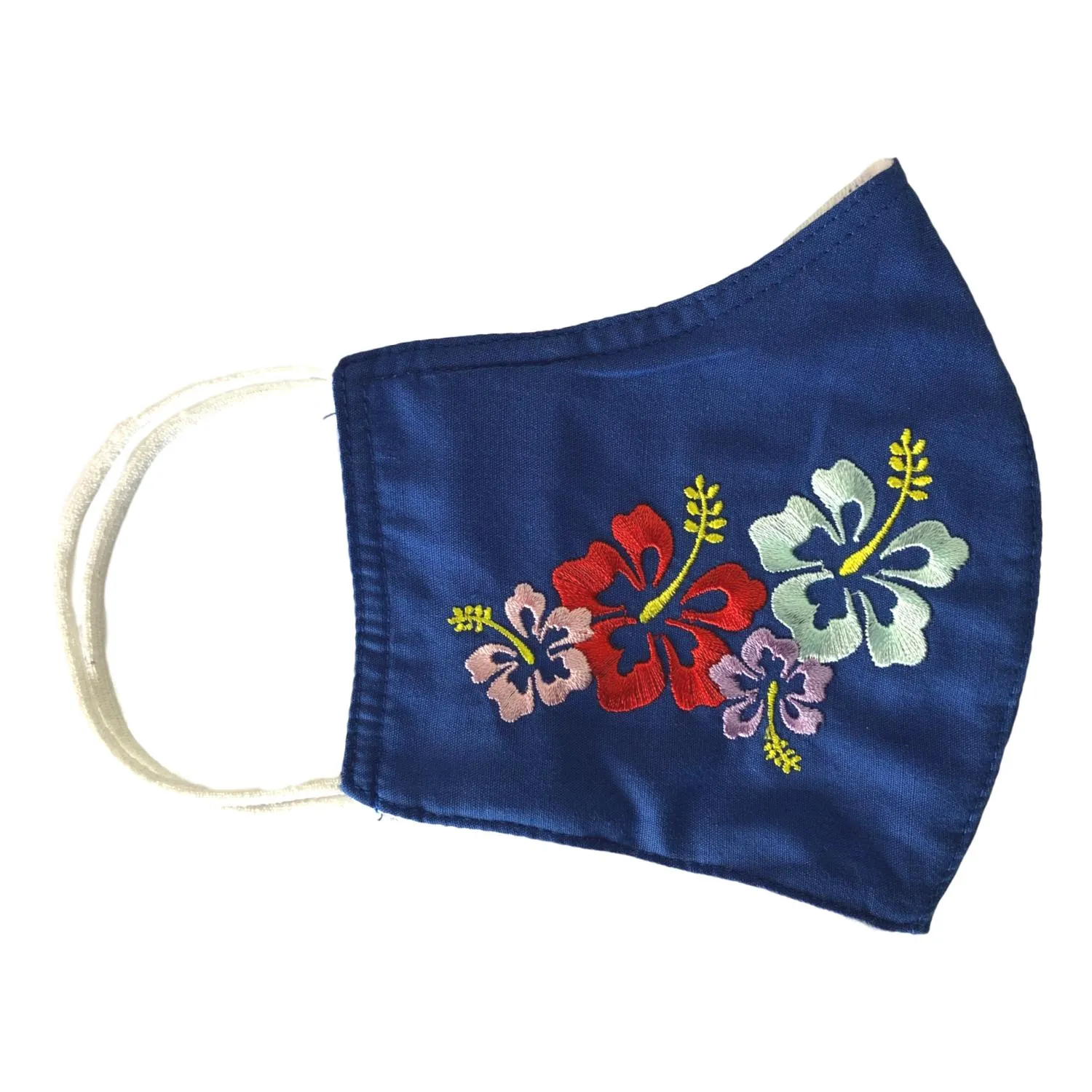 Embroidered Face Mask, Royal Blue  Cotton Blend, 2 layers W/Pocket for a filter, Washable, Reusable Mask, LARGER SIZING