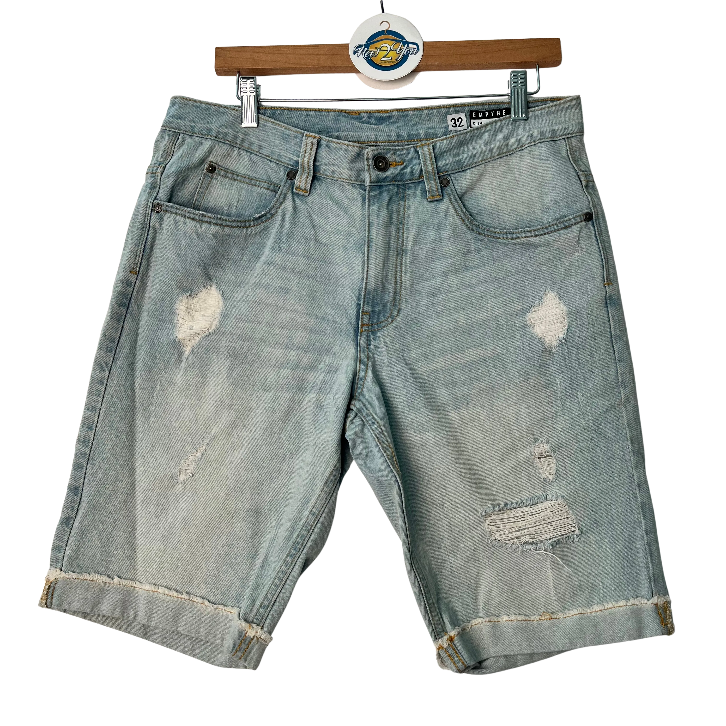 Empyre Light Wash Distressed Denim Shorts