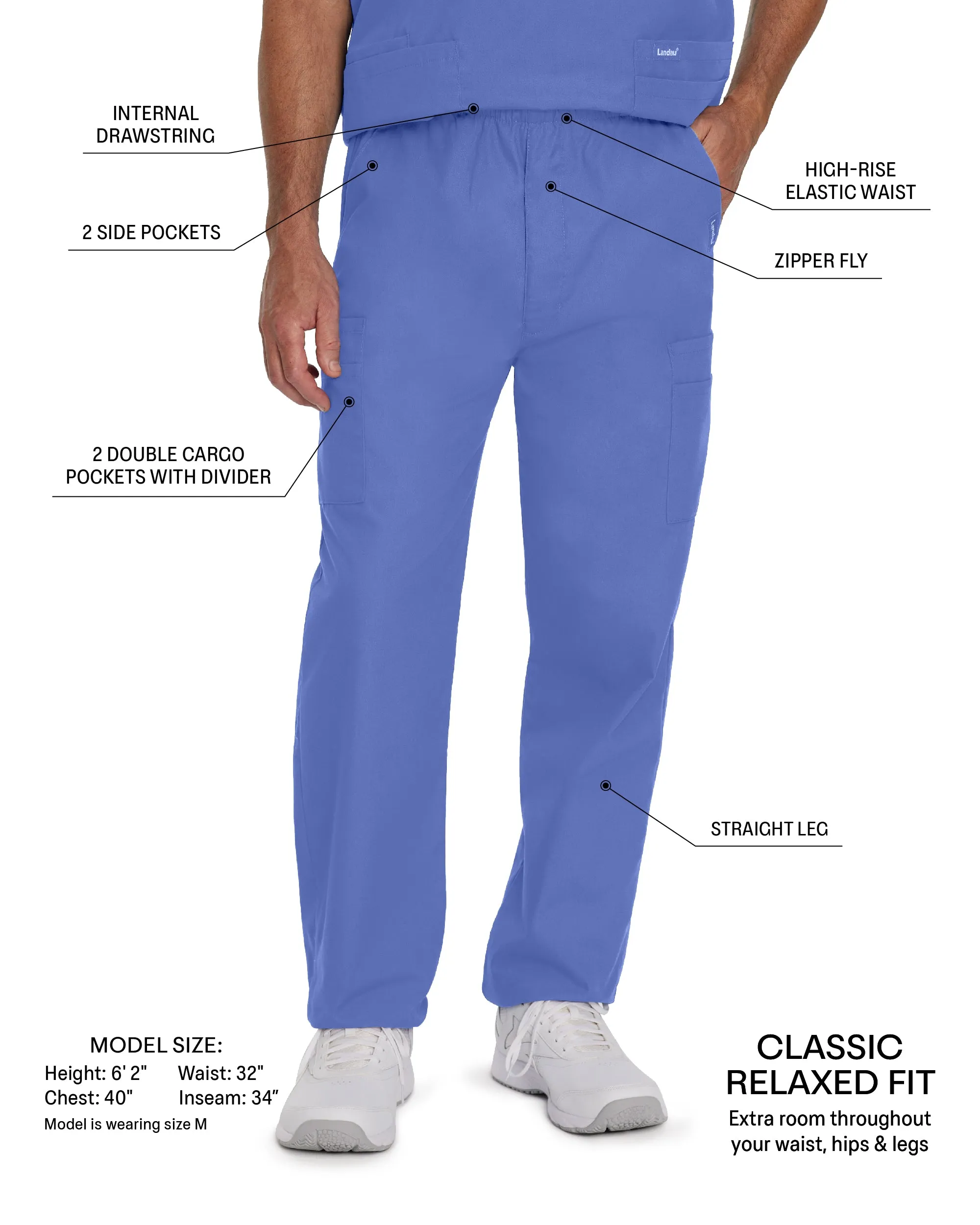 Essentials 8555 Men's Cargo Scrub Pants Hunter Green