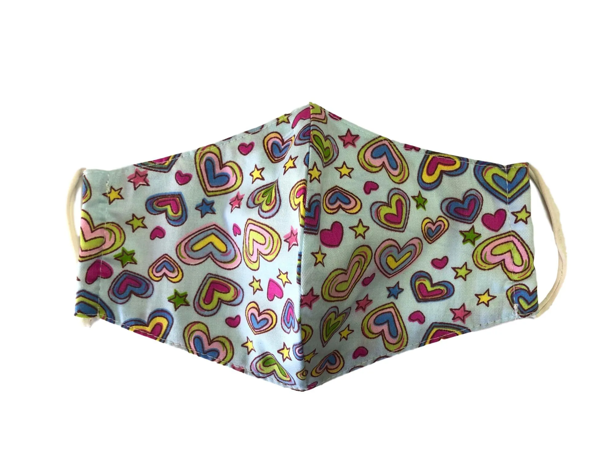 Face Mask, 100% Cotton, 2 layers, Blue Heart, Washable, Reusable Mask, Adult Size