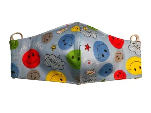 Face Mask, 100% Cotton, 2 layers, Blue Smile, Washable, Reusable Mask, Adult Size