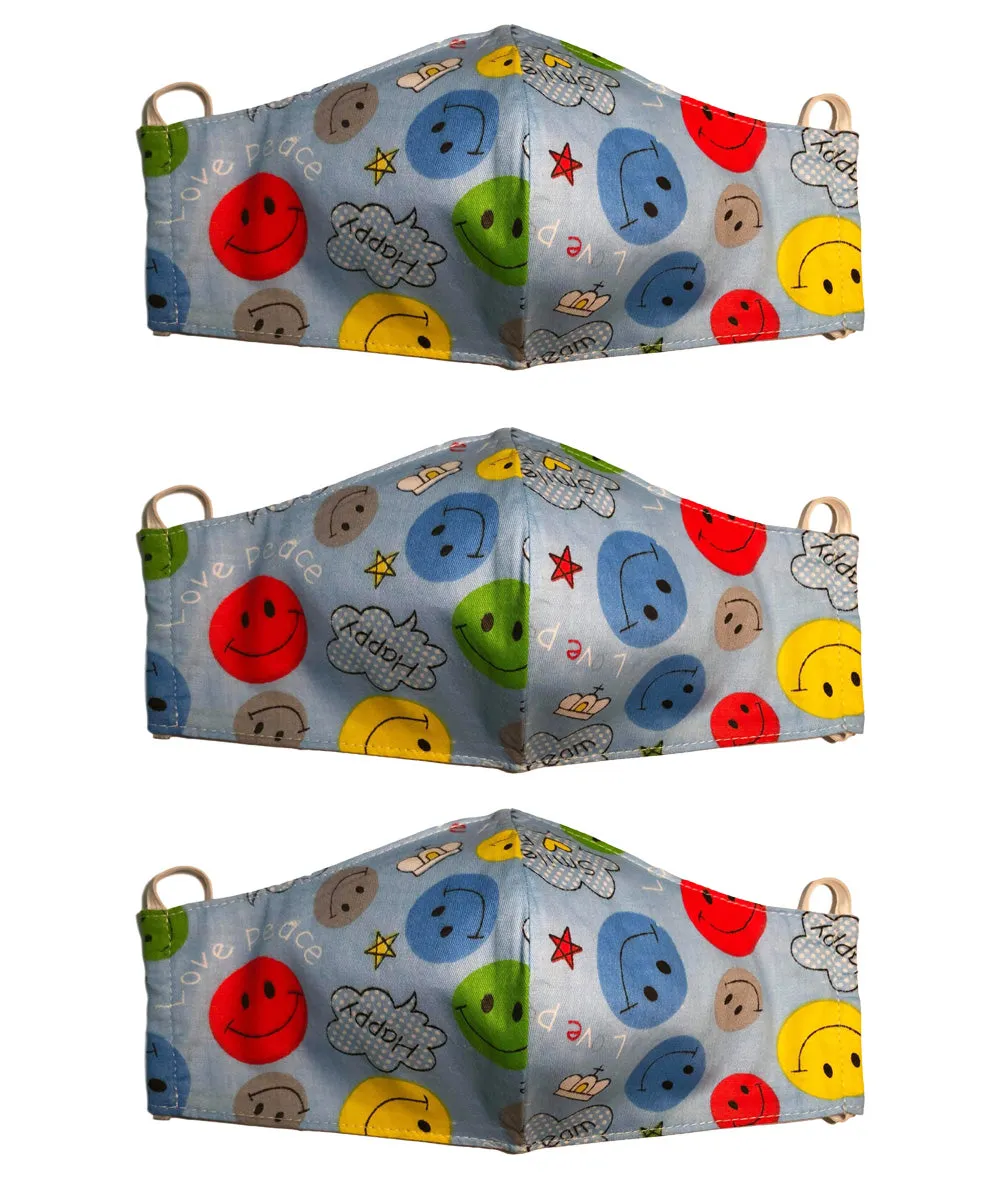 Face Mask, 100% Cotton, 2 layers, Blue Smile, Washable, Reusable Mask, Adult Size