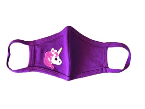Face Mask, 100% Cotton, 2 layers, Purple Unicorn, Washable, Reusable Mask, Youth Size