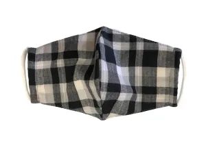 Face Mask, 100% Cotton, 2 layers, Tartan Black, Washable, Reusable Mask, Adult Size