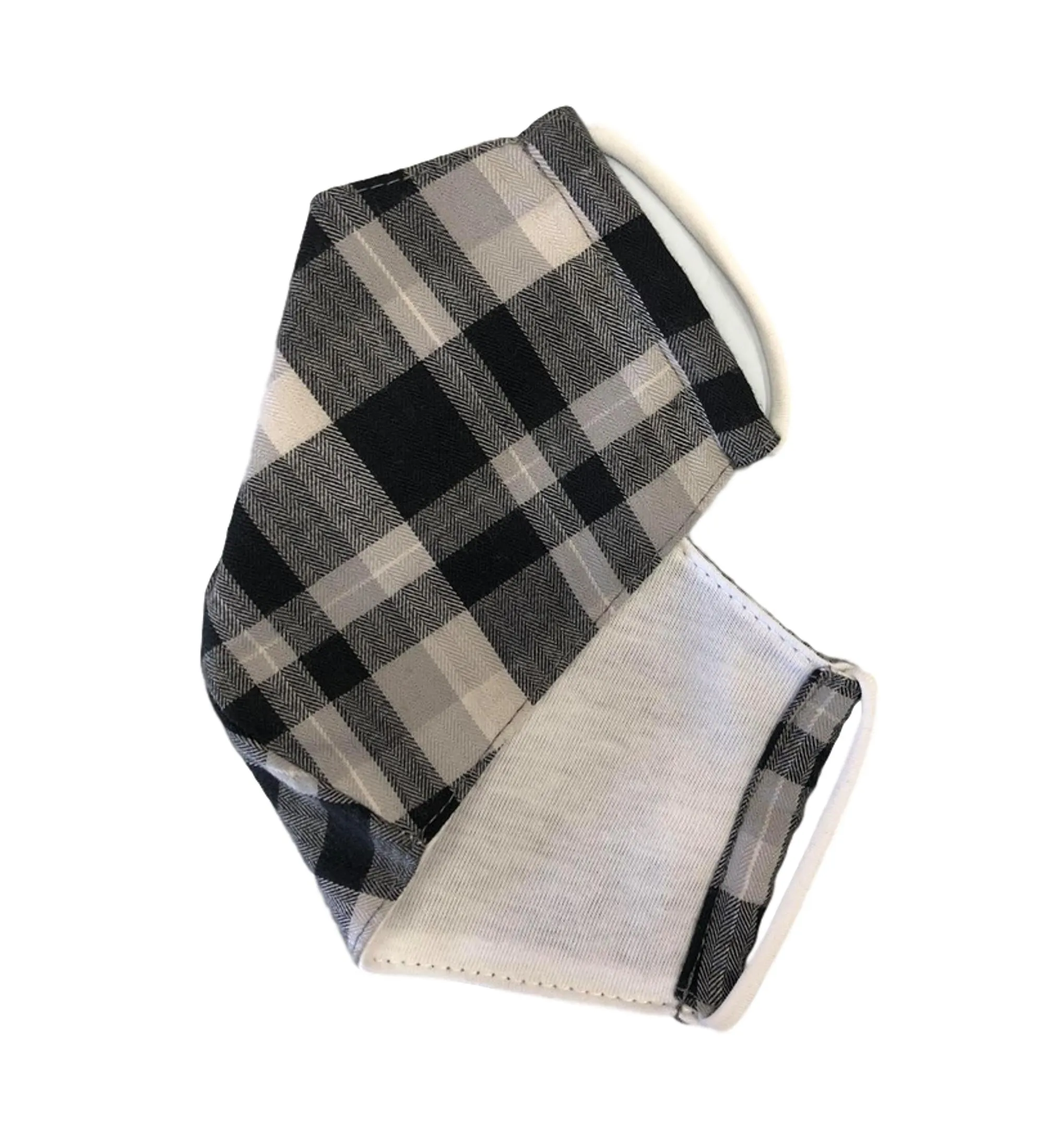 Face Mask, 100% Cotton, 2 layers, Tartan Black, Washable, Reusable Mask, Adult Size