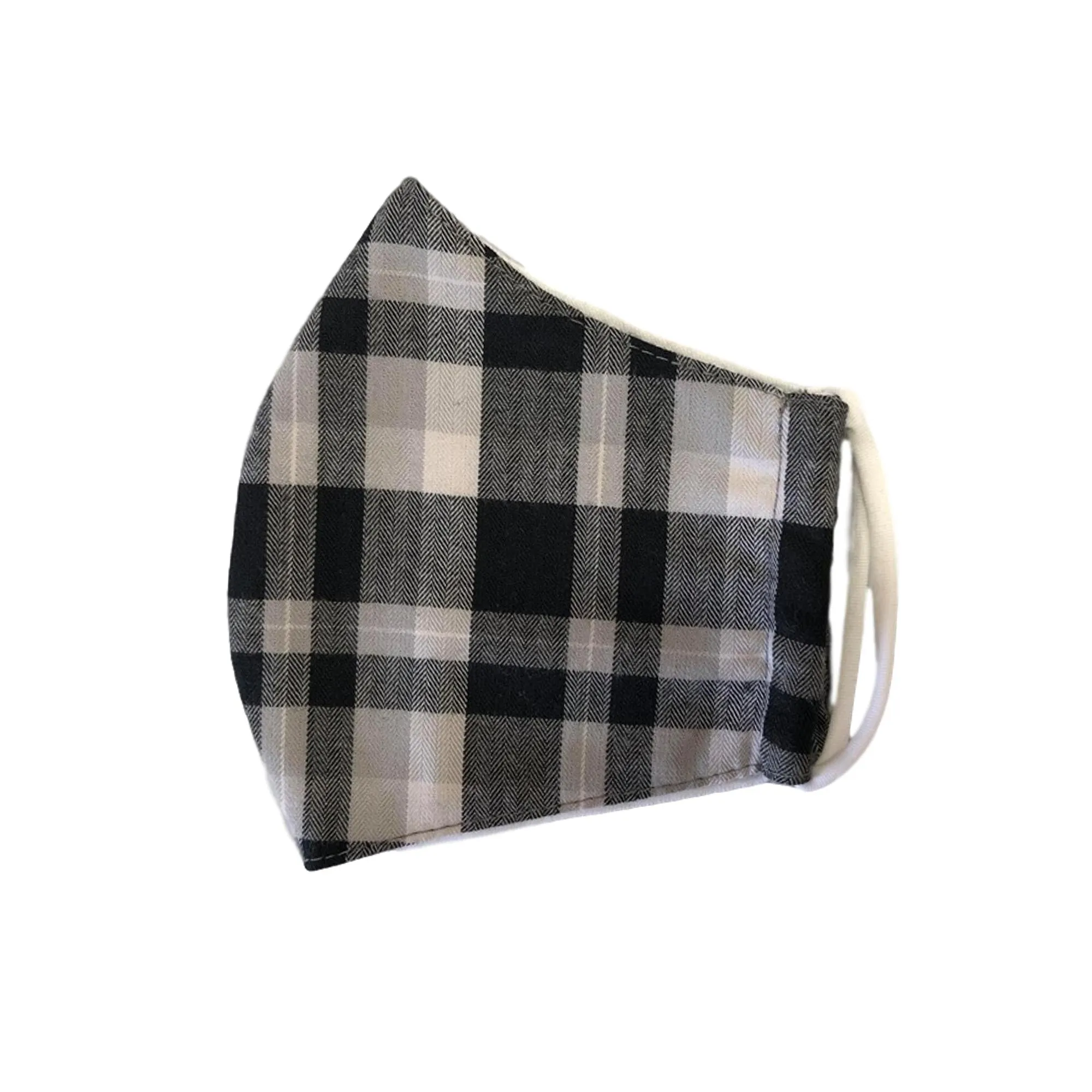 Face Mask, 100% Cotton, 2 layers, Tartan Black, Washable, Reusable Mask, Adult Size