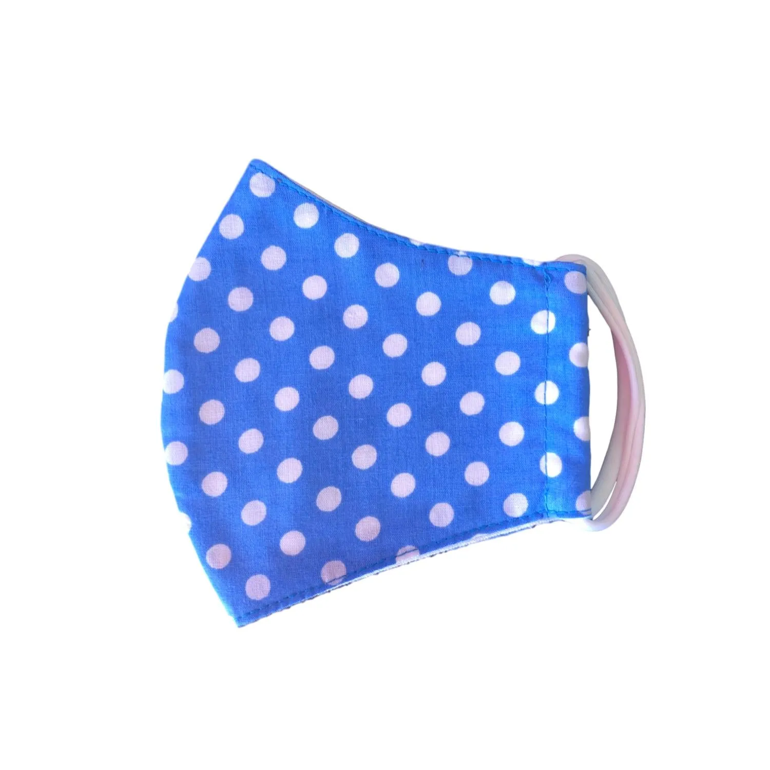Face Mask,  Cotton Blend, 2 layers, Blue Polka Dots, Washable, Reusable Mask, Youth Size