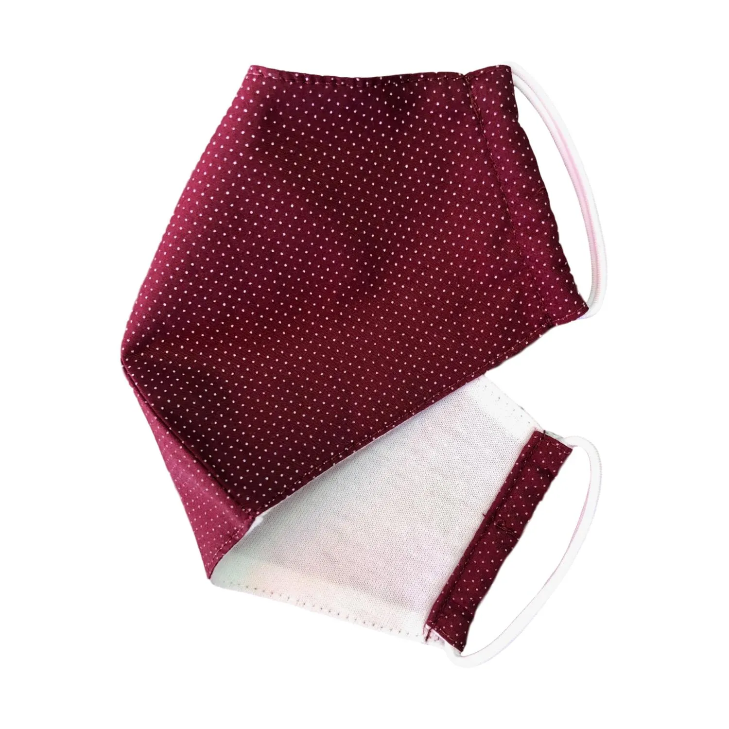 Face Mask,  Cotton Blend, 2 layers, Burgundy Dots, Washable, Reusable Mask, Adult Size