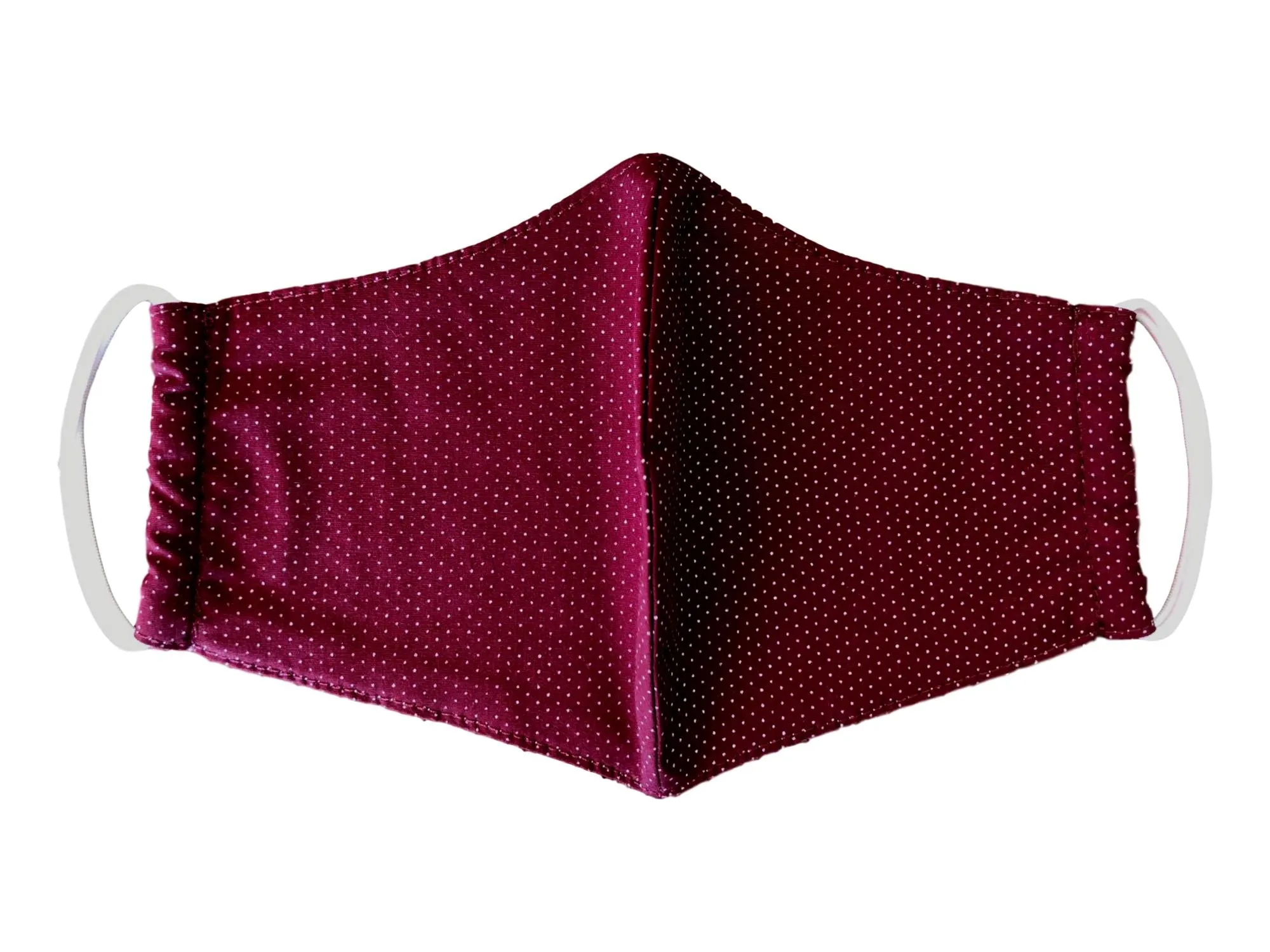 Face Mask,  Cotton Blend, 2 layers, Burgundy Dots, Washable, Reusable Mask, Adult Size